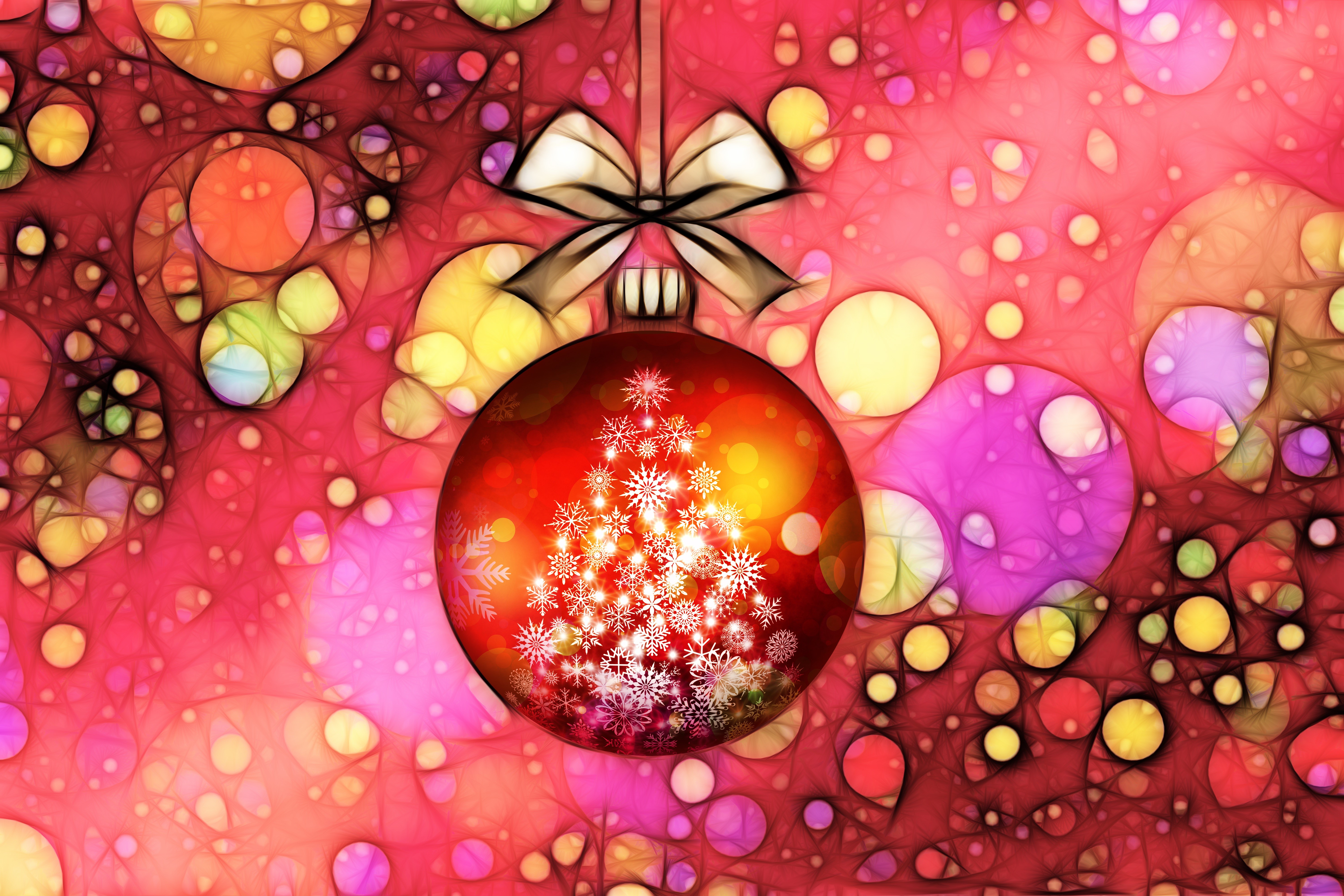 Christmas ornament with snowflakes and bow HD Wallpaper