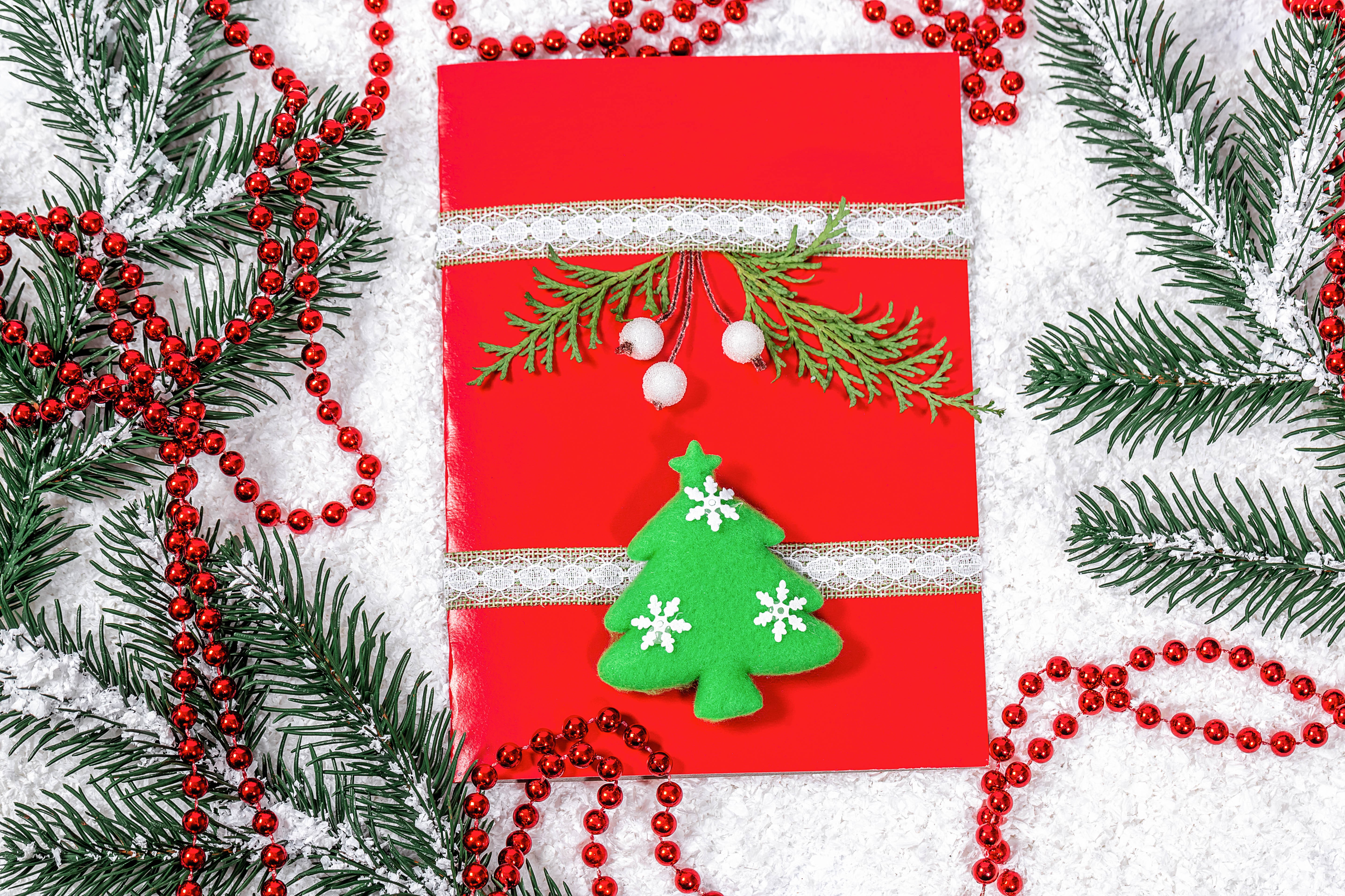 Christmas card with decorations on snow HD Wallpaper