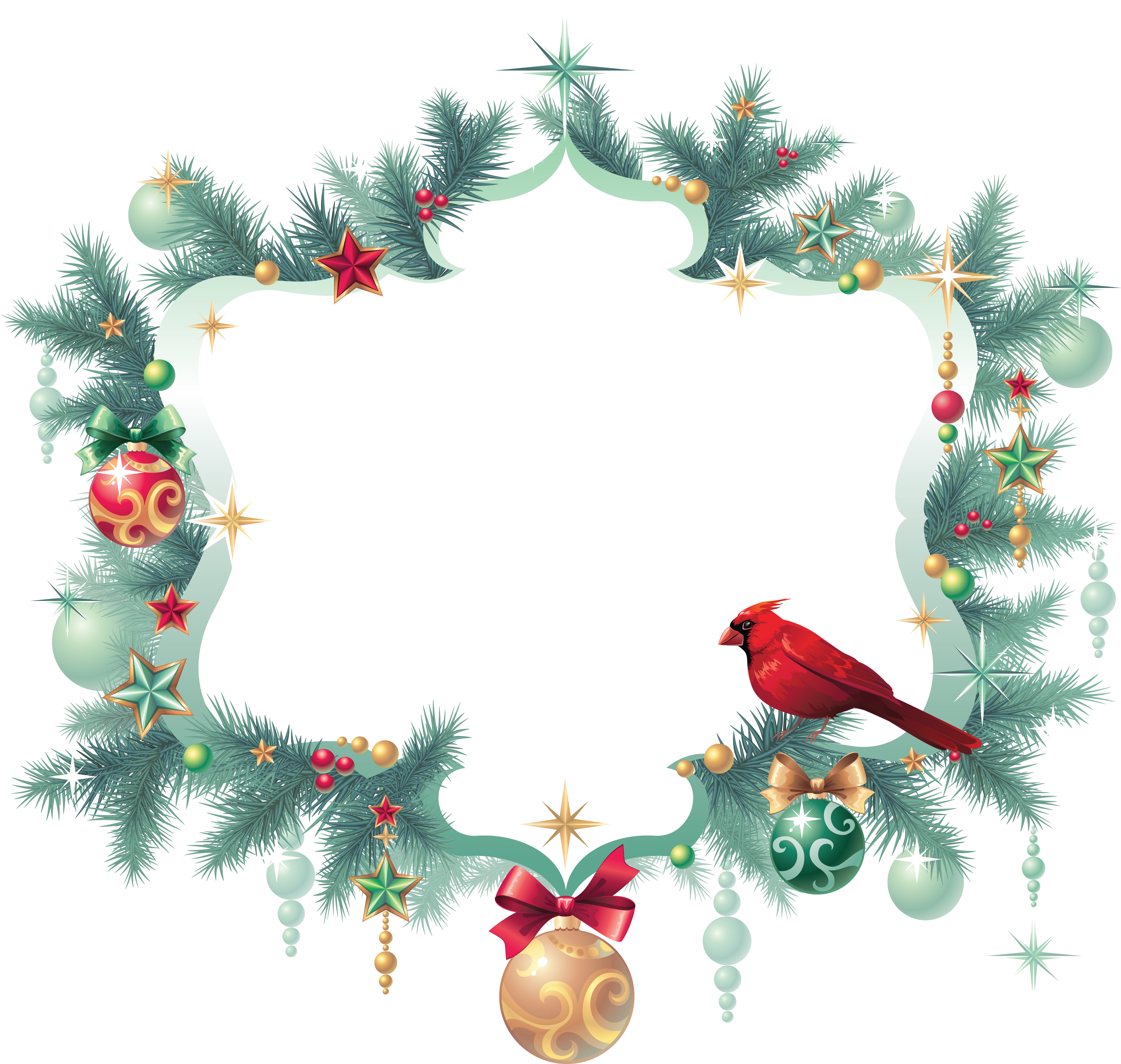 Christmas Wreath with Cardinal and Ornaments HD Wallpaper