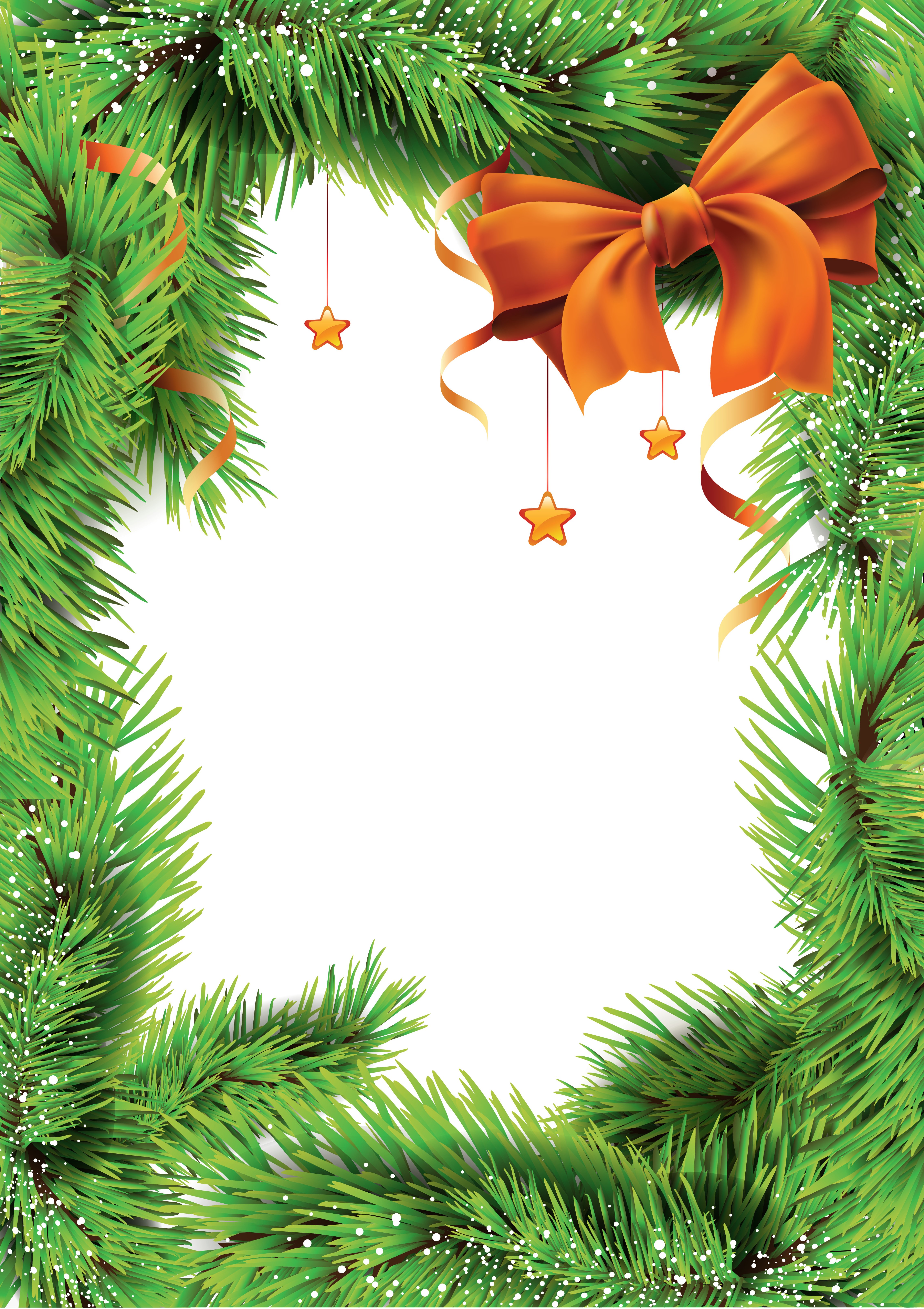 Christmas Branches with Orange Bow and Star Decorations HD Phone Wallpaper