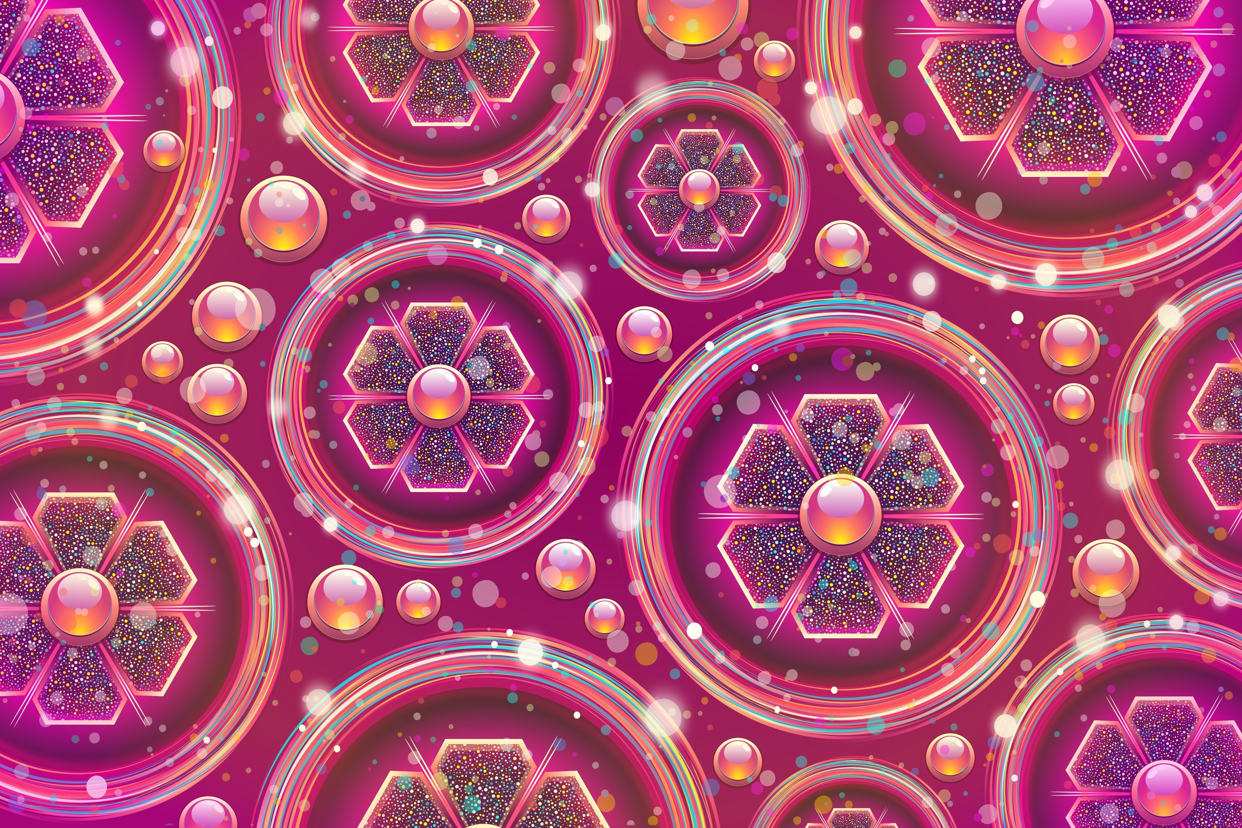 Abstract Circles and Hexagons Texture 4K HD Wallpaper
