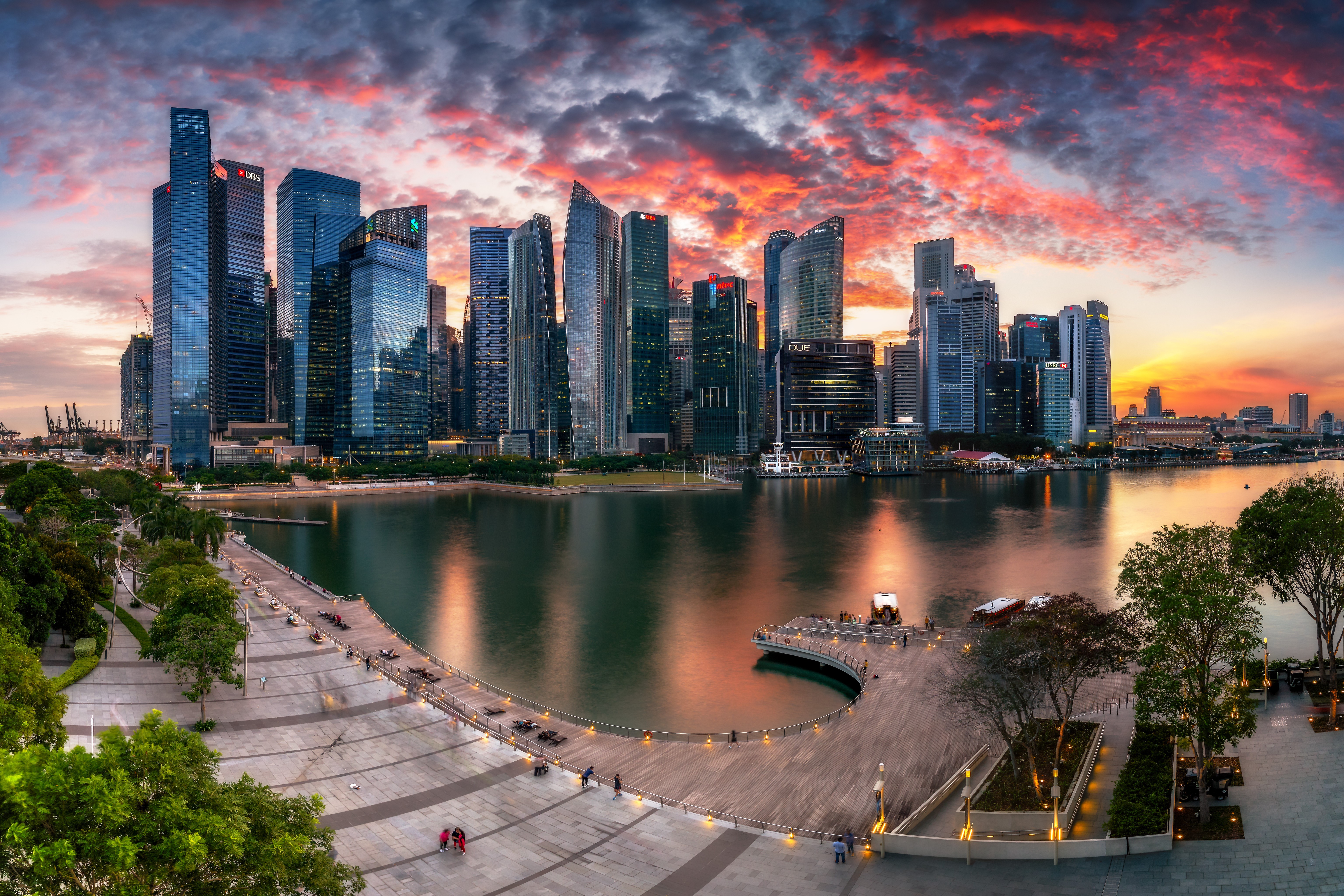 Singapore Marina Bay Skyscrapers at Sunset HD Wallpaper