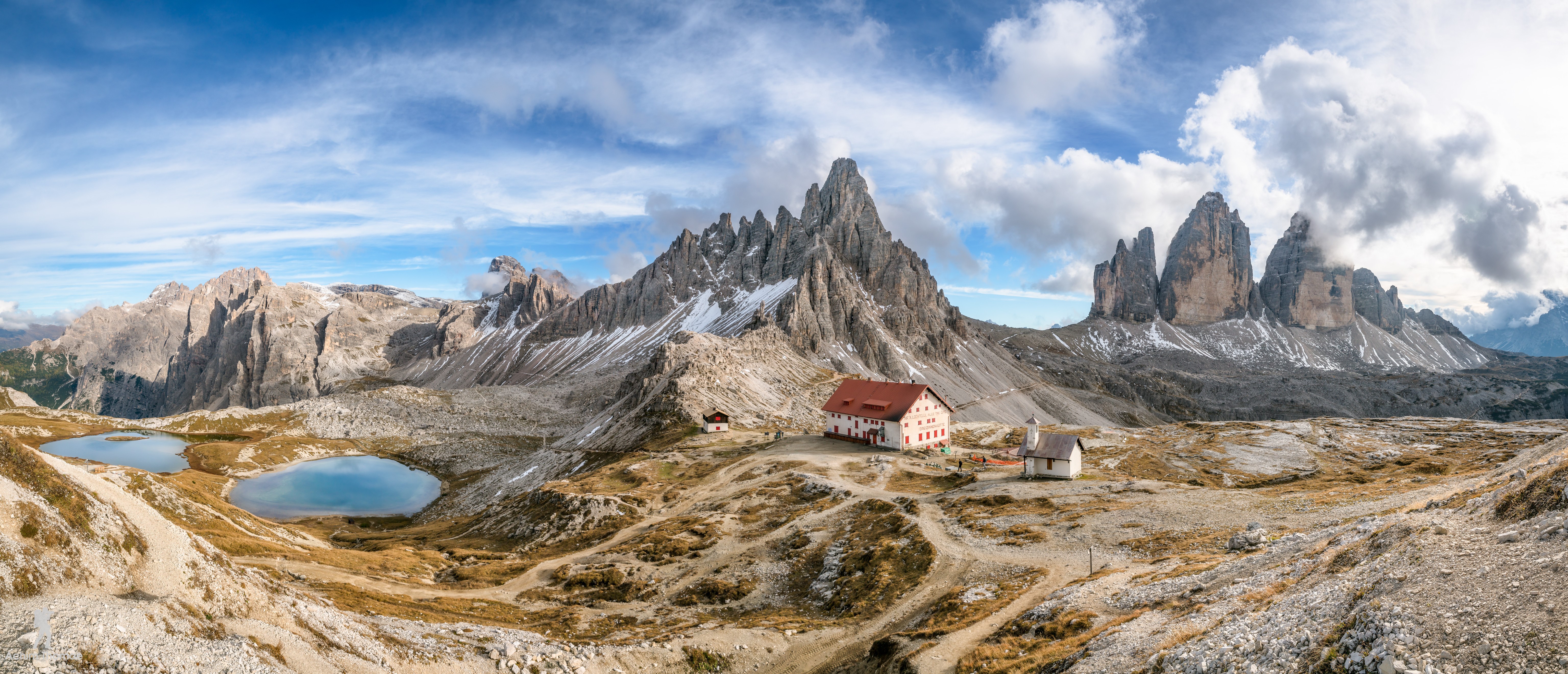 Tre Cime di Lavaredo, Dolomites, South Tyrol, Italy Panorama HD Wallpaper