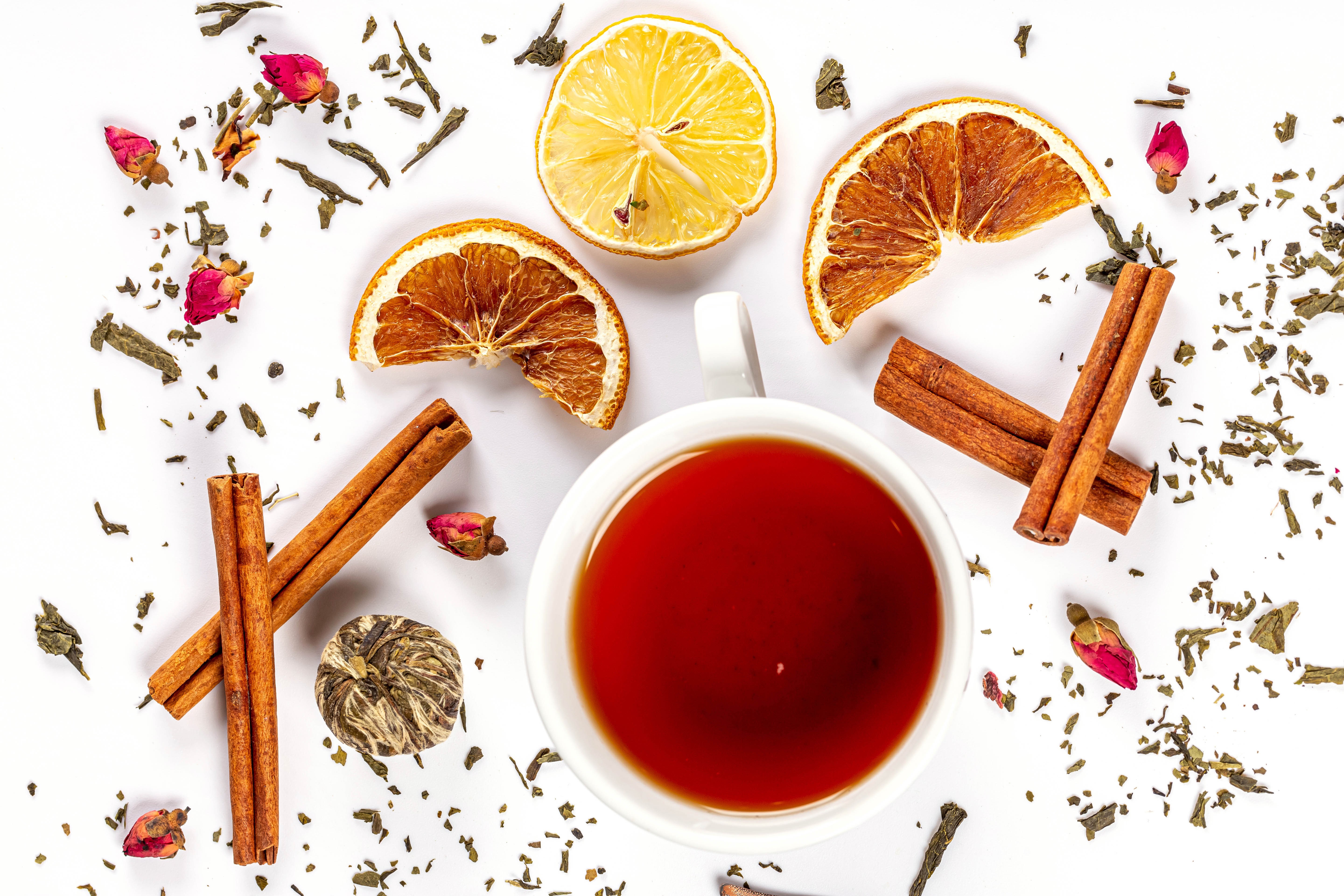 Tea with Cinnamon, Orange, and Lemon Slices HD Wallpaper