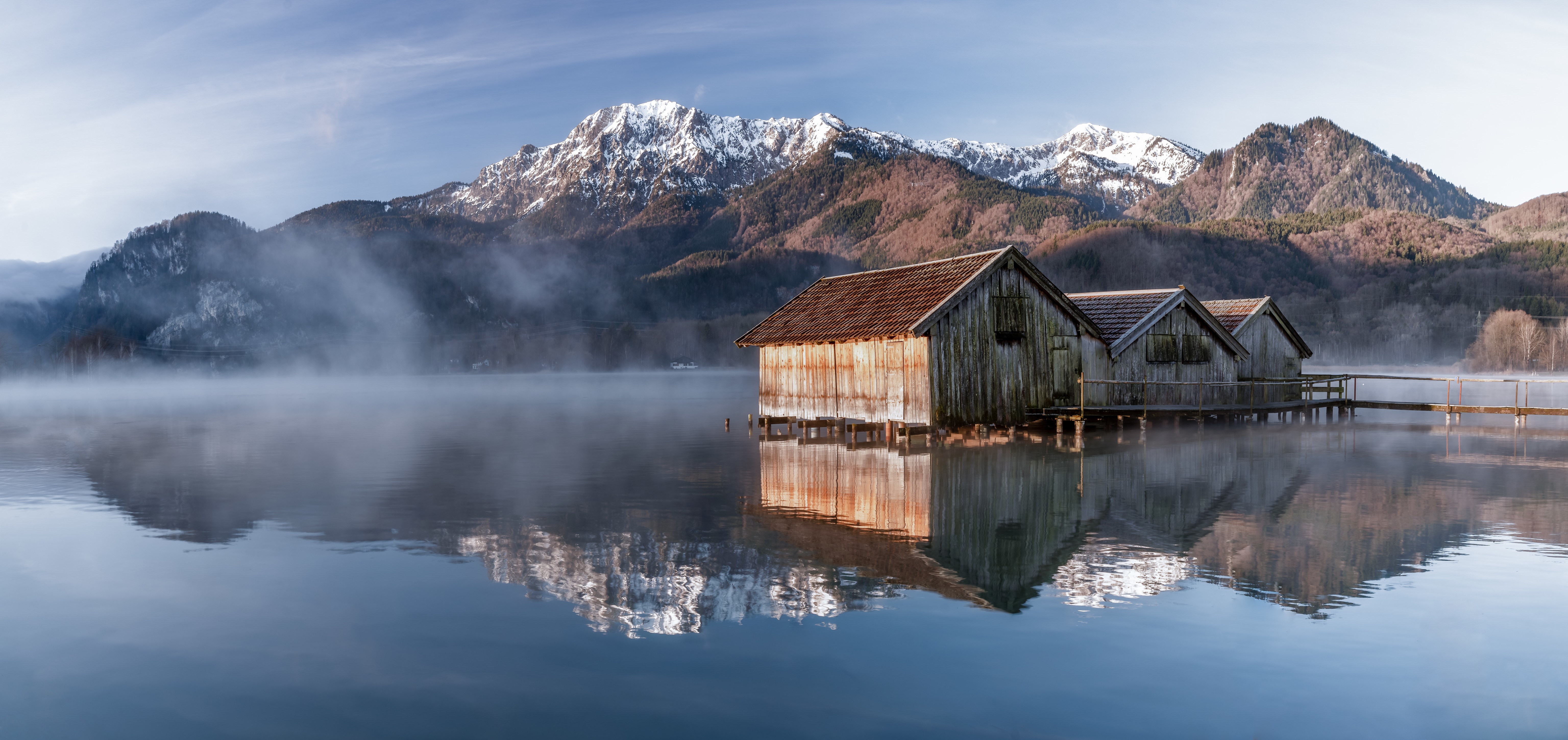 Boathouses on Kochelsee Lake, Bavaria, Germany HD Wallpaper