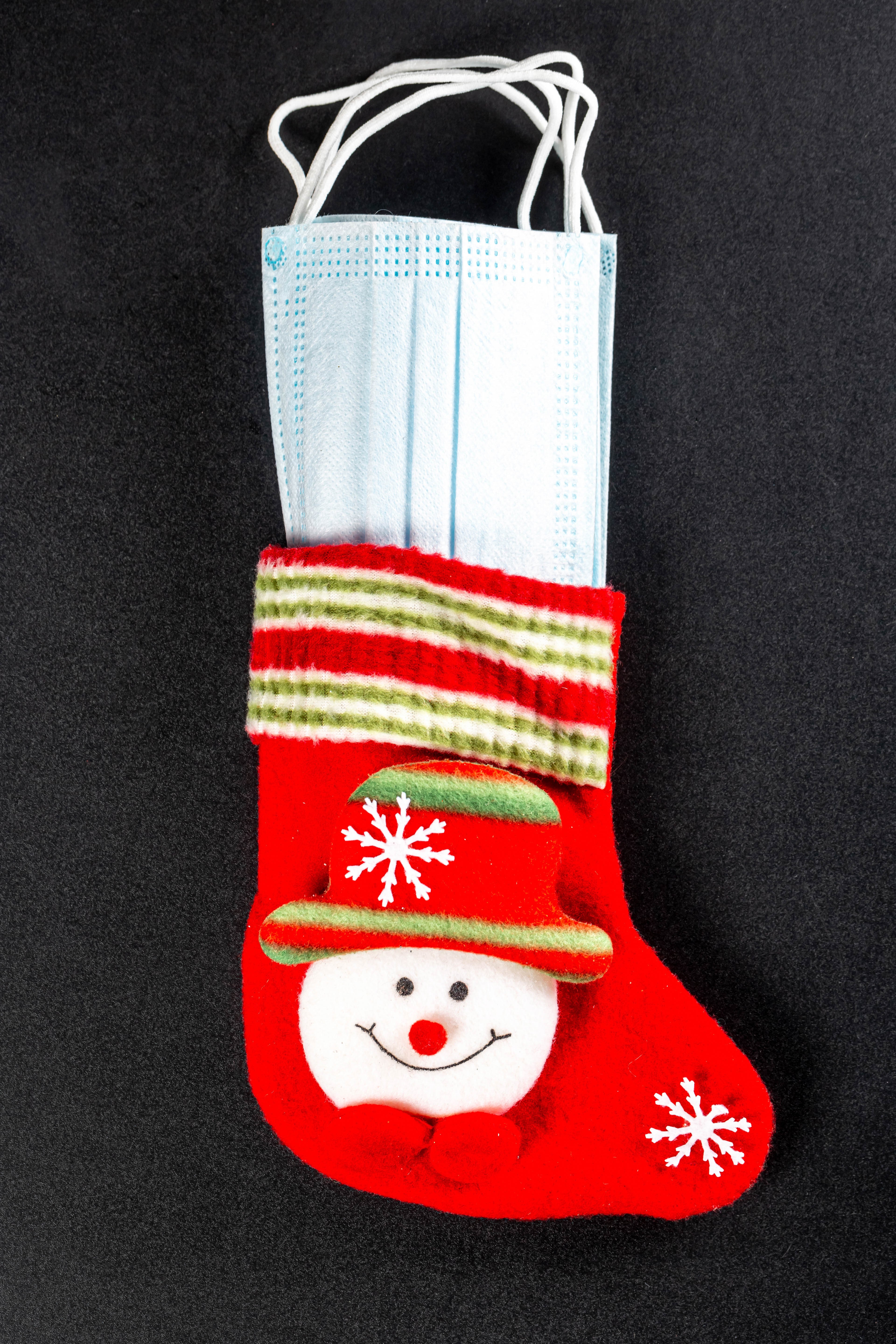 Christmas stocking with face masks and snowman HD Phone Wallpaper