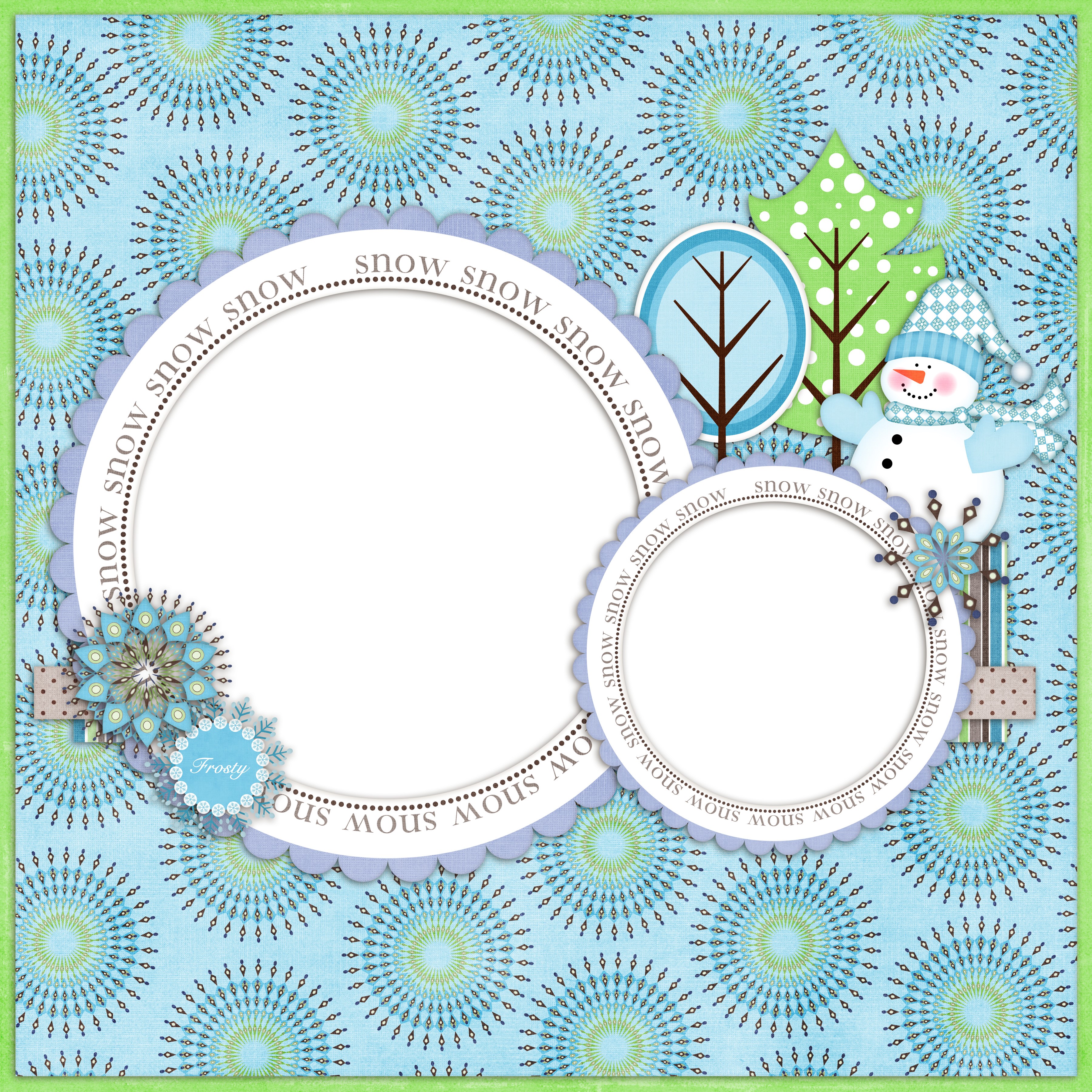 Christmas Scrapbook Template with Snowman and Trees HD Wallpaper