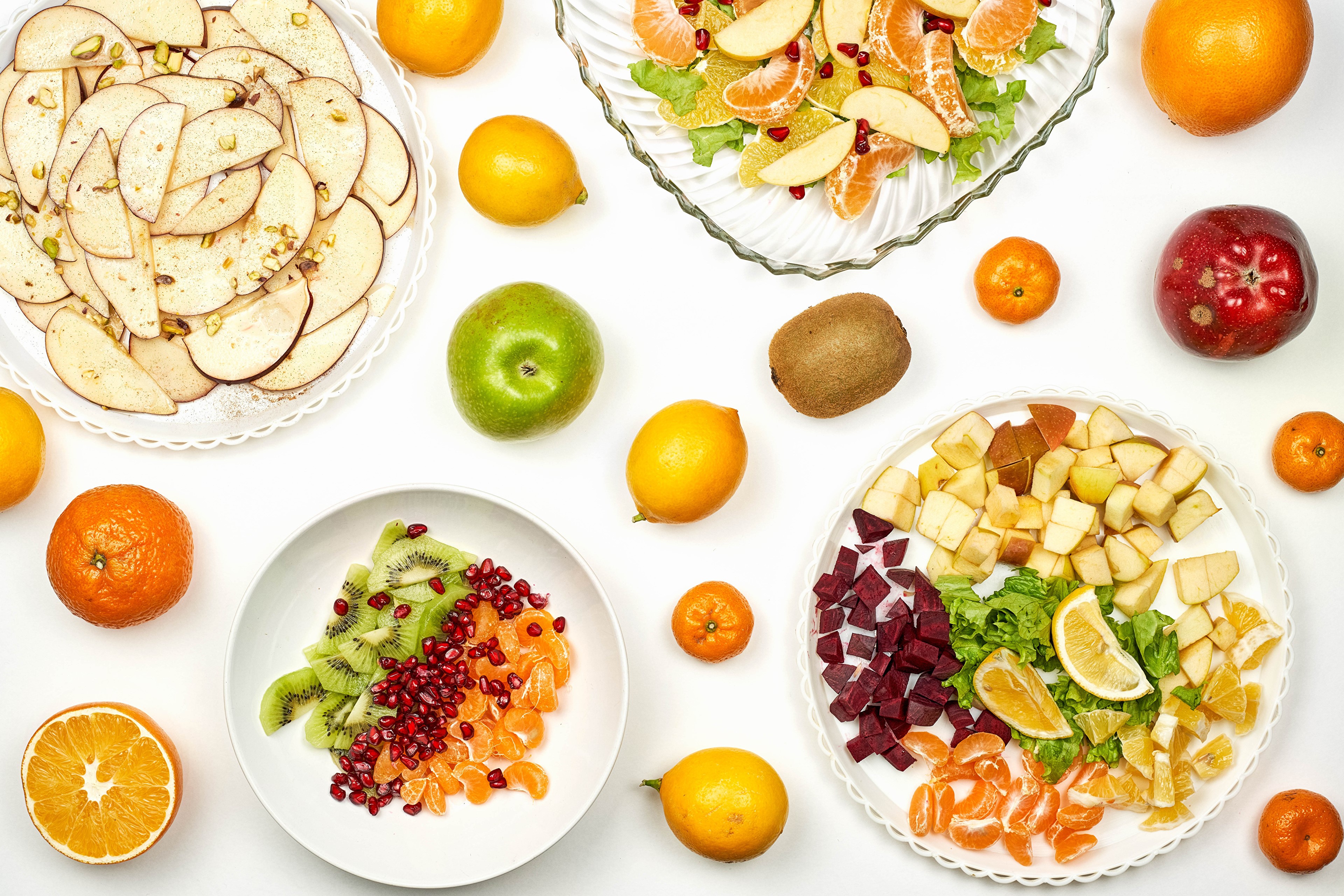 4K Fruit Platter with Apples, Mandarins, Kiwi, and Pomegranate HD Wallpaper