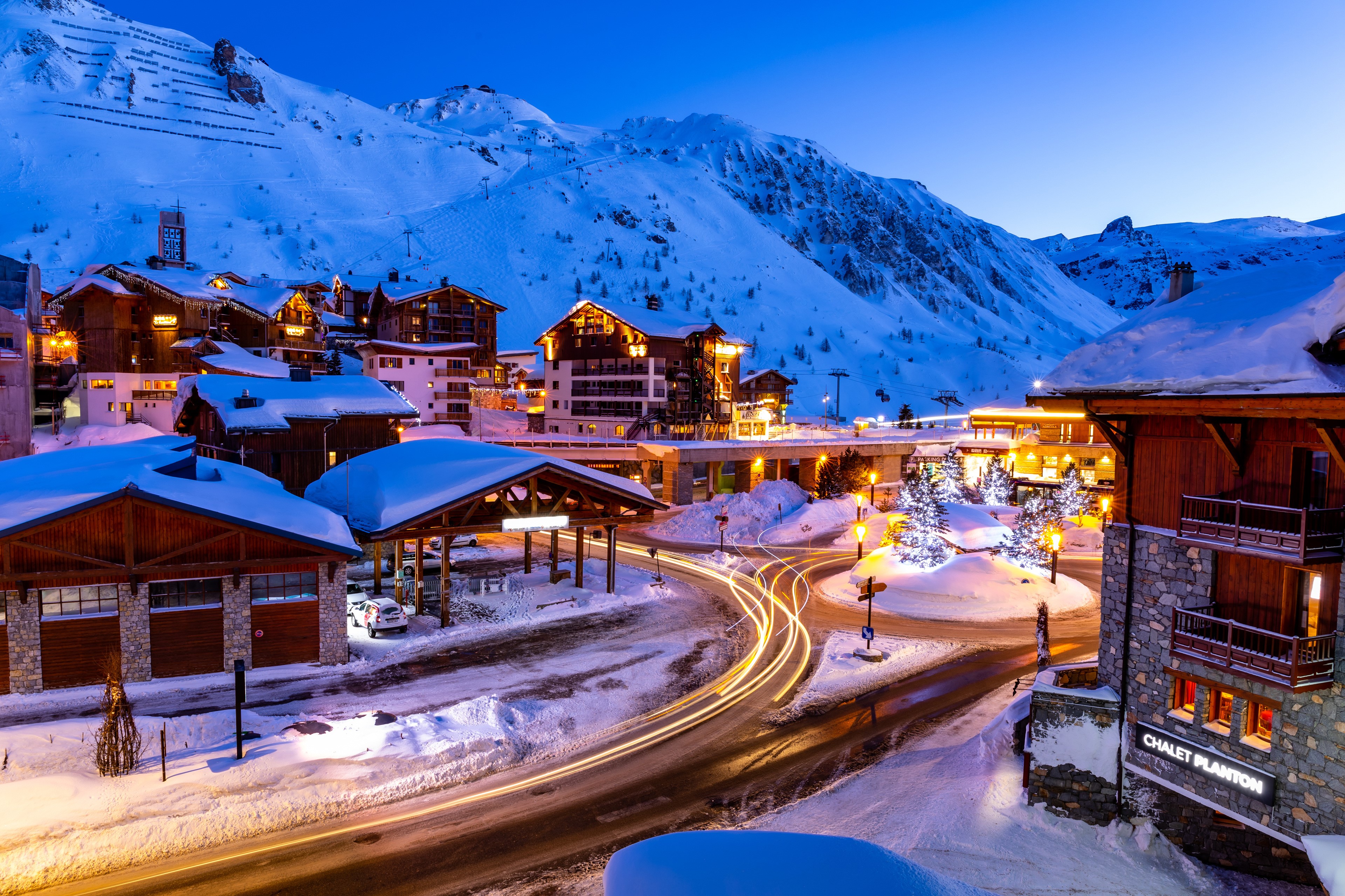 Tignes Savoie France Winter Village at Dusk HD Wallpaper