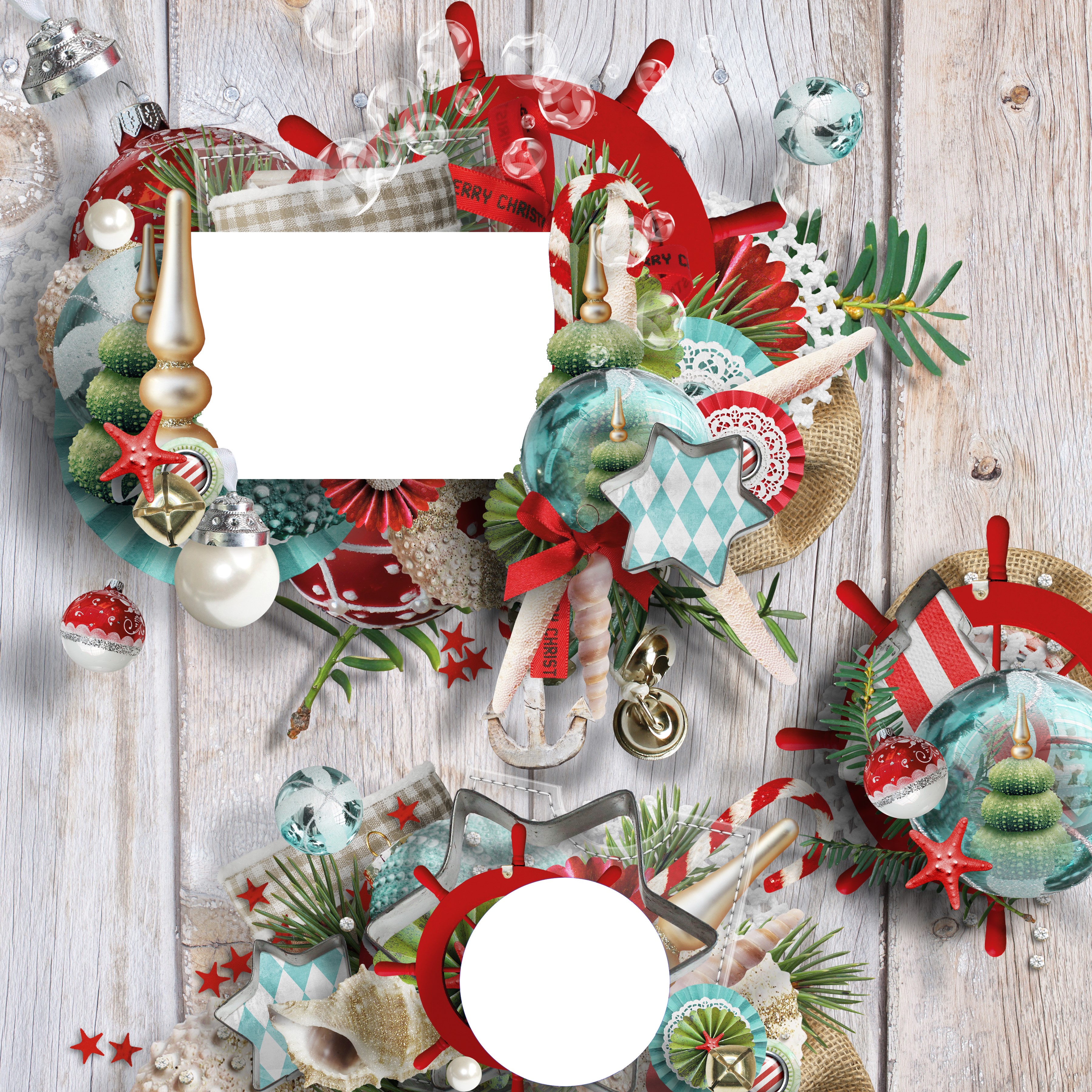 Christmas nautical themed scrapbook template with ornaments HD Wallpaper
