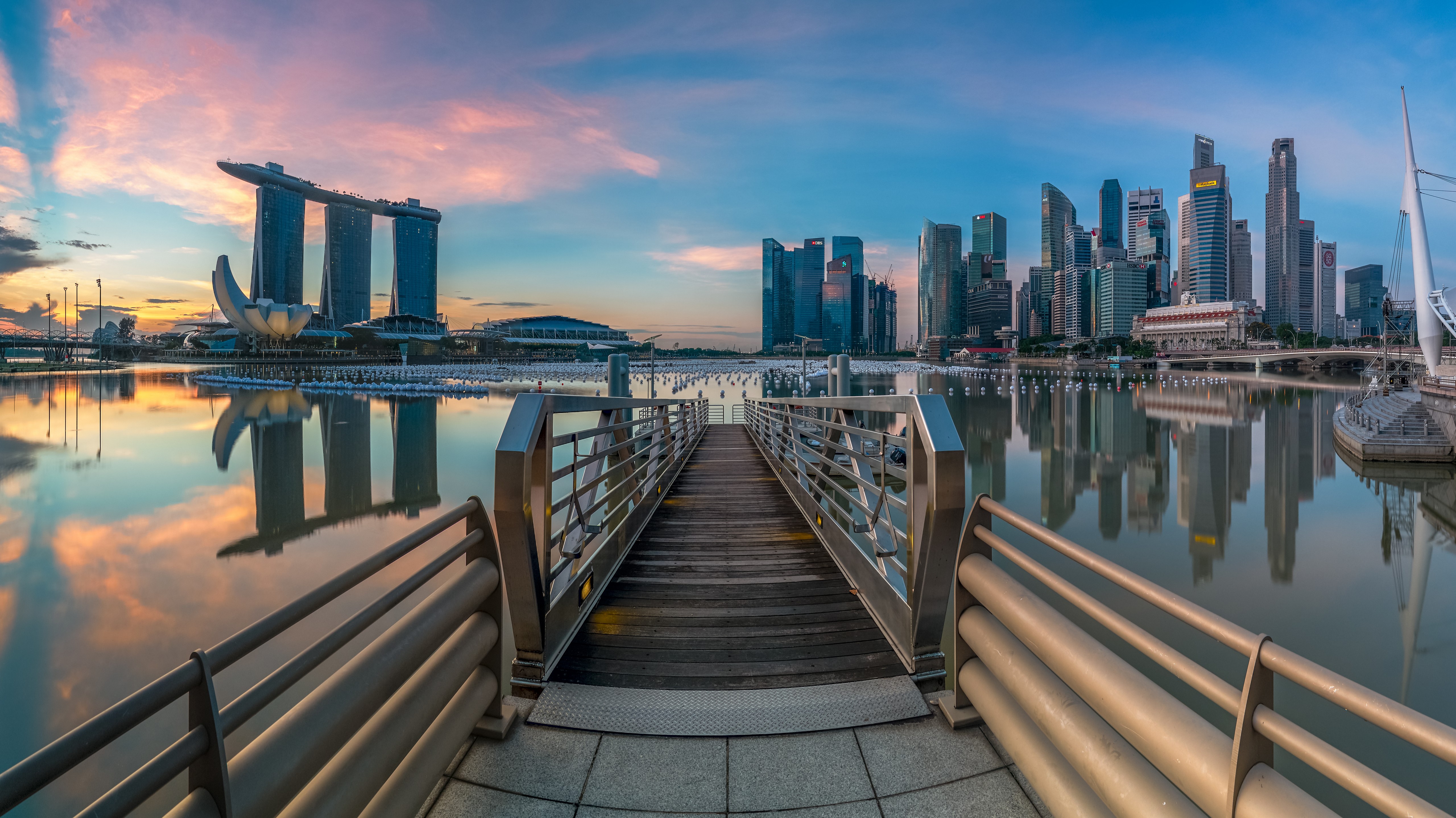 Marina Bay Singapore Skyline at Sunrise HD Wallpaper