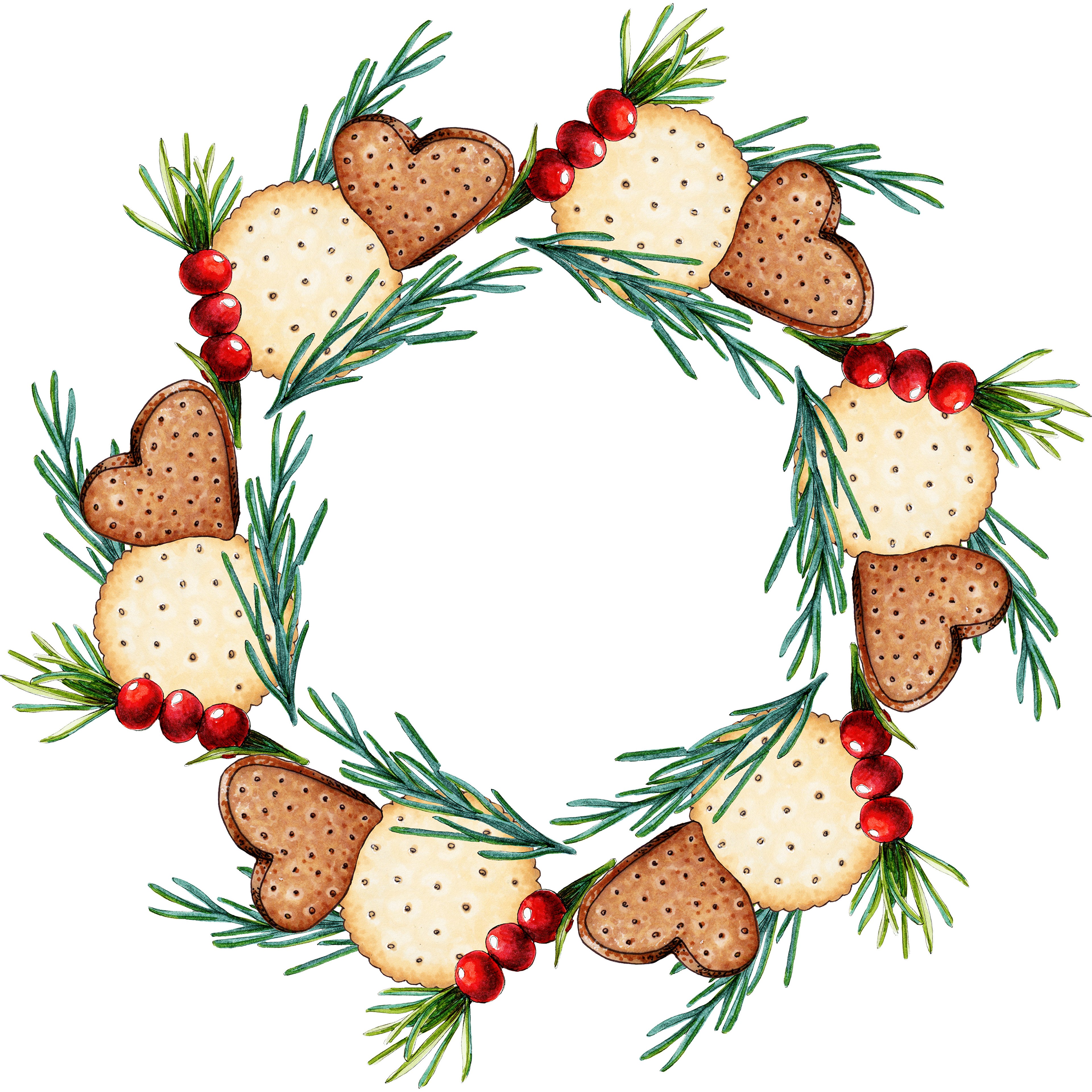 Christmas wreath with cookies and berries HD Wallpaper