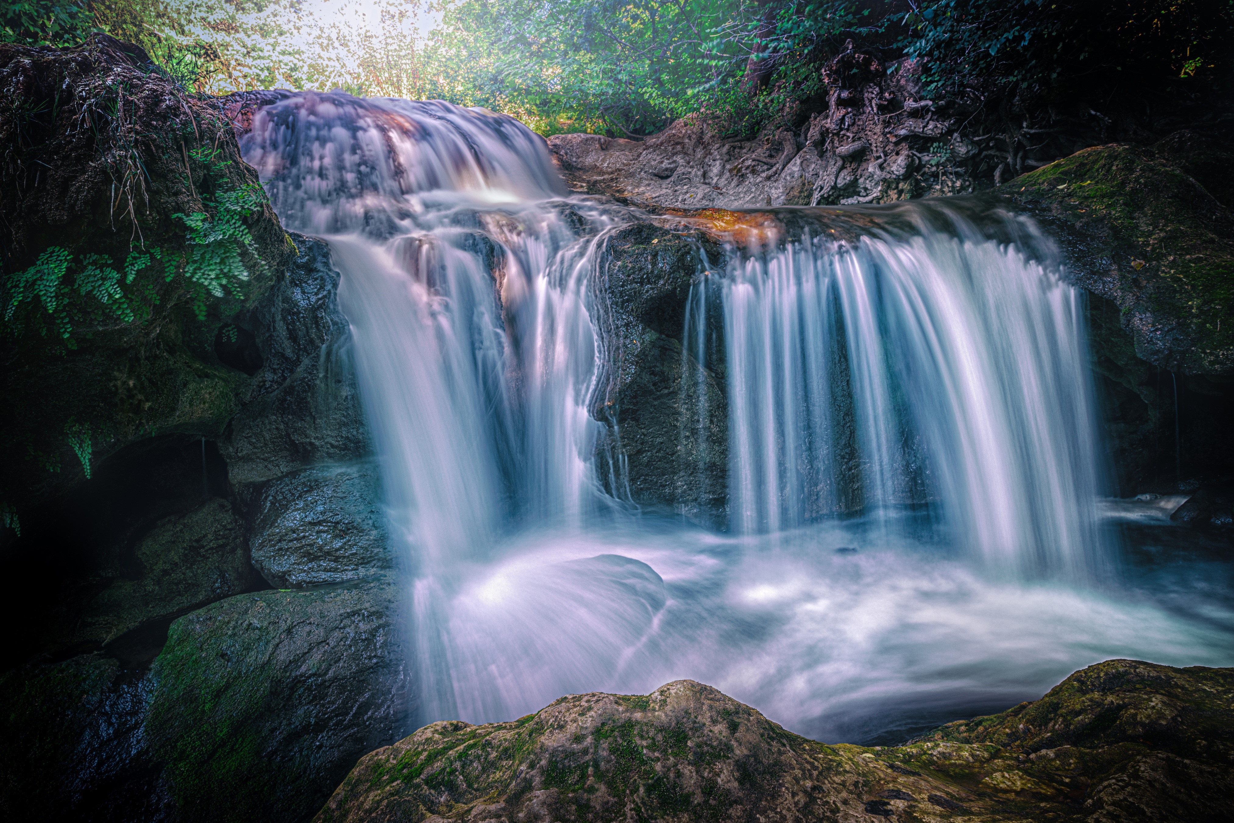 4K Waterfall in France with Stones and Moss HD Wallpaper