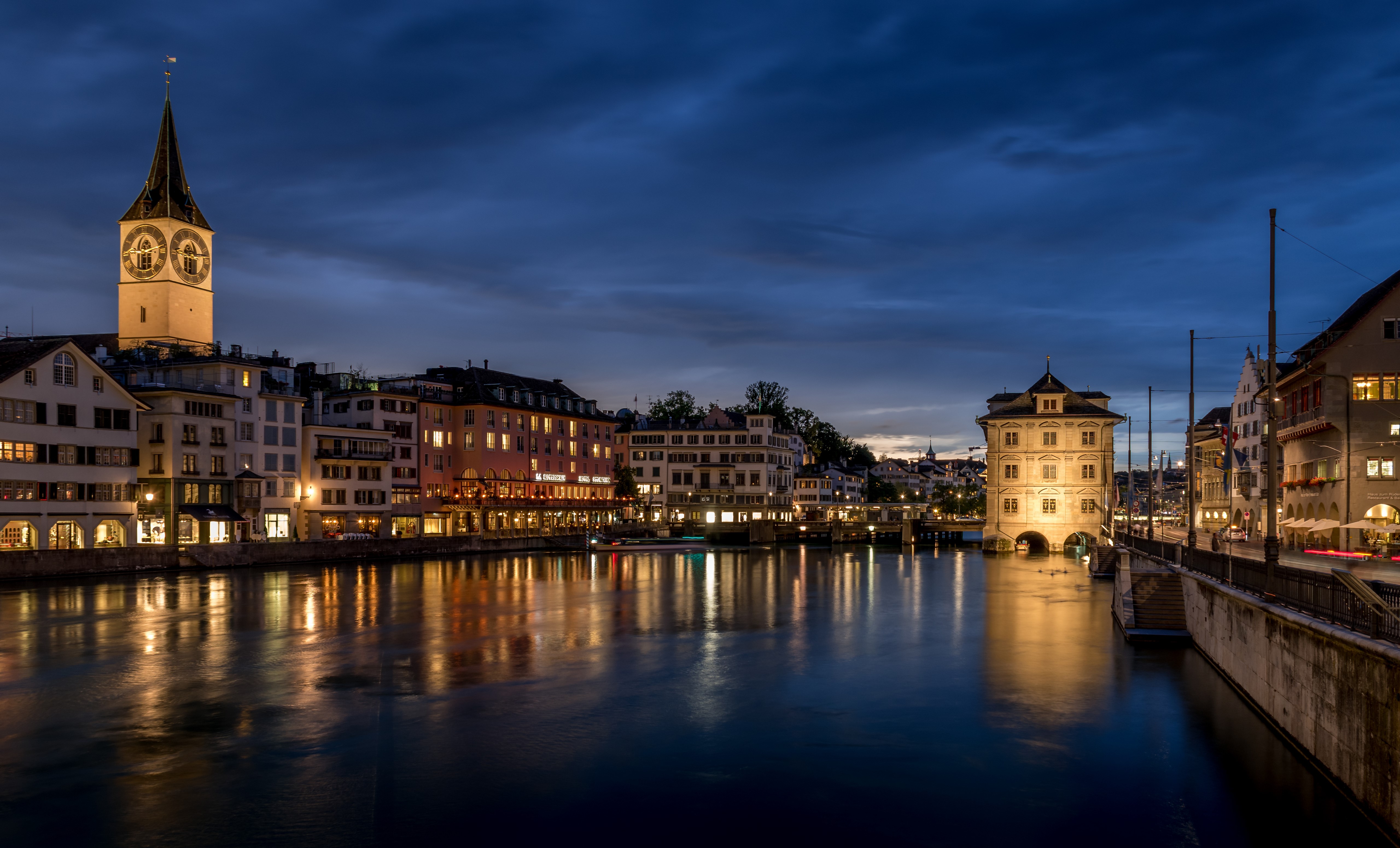 Limmat River in Zurich, Switzerland at Dusk HD Wallpaper