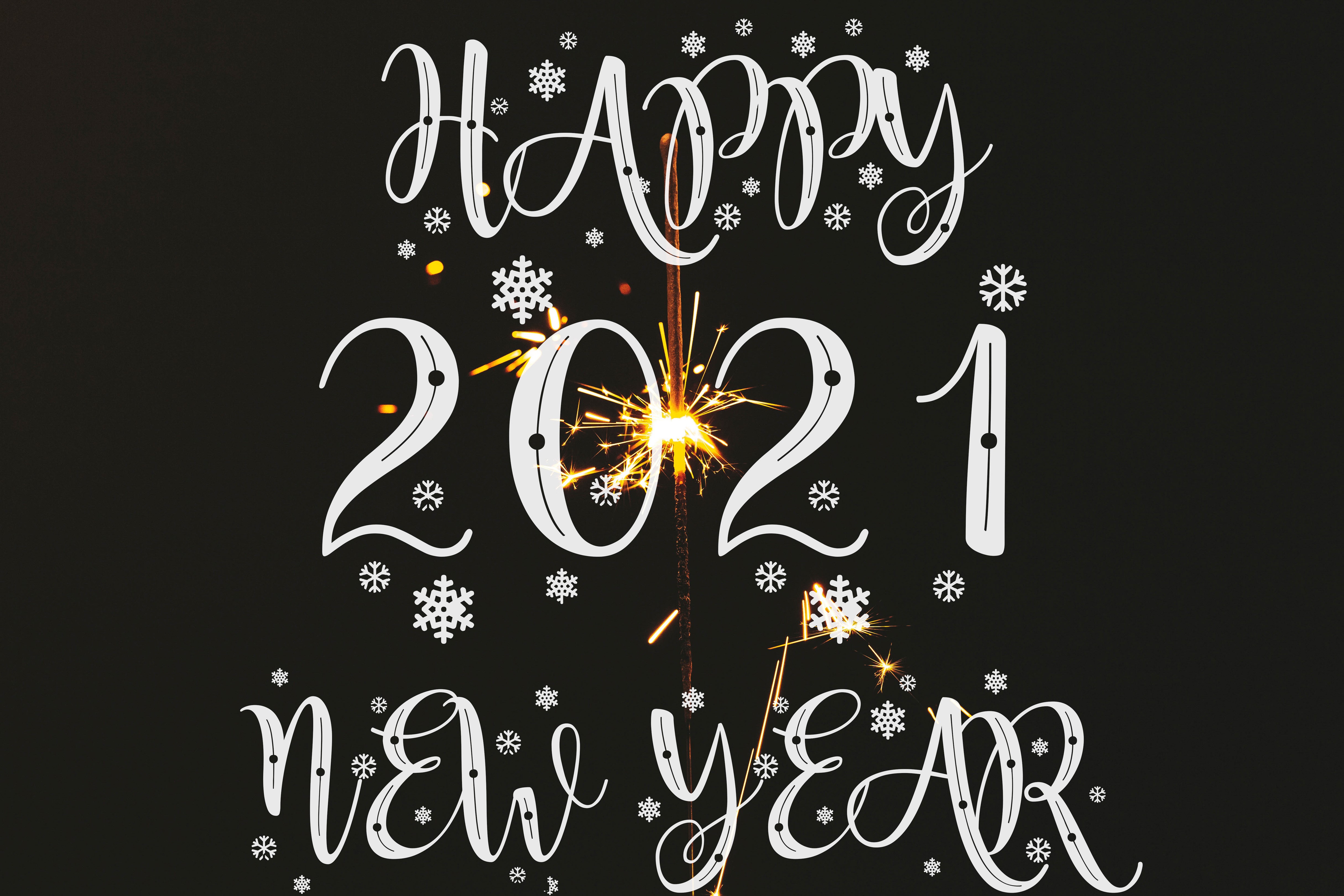 Happy New Year 2021 Sparkler Snowflakes HD Wallpaper