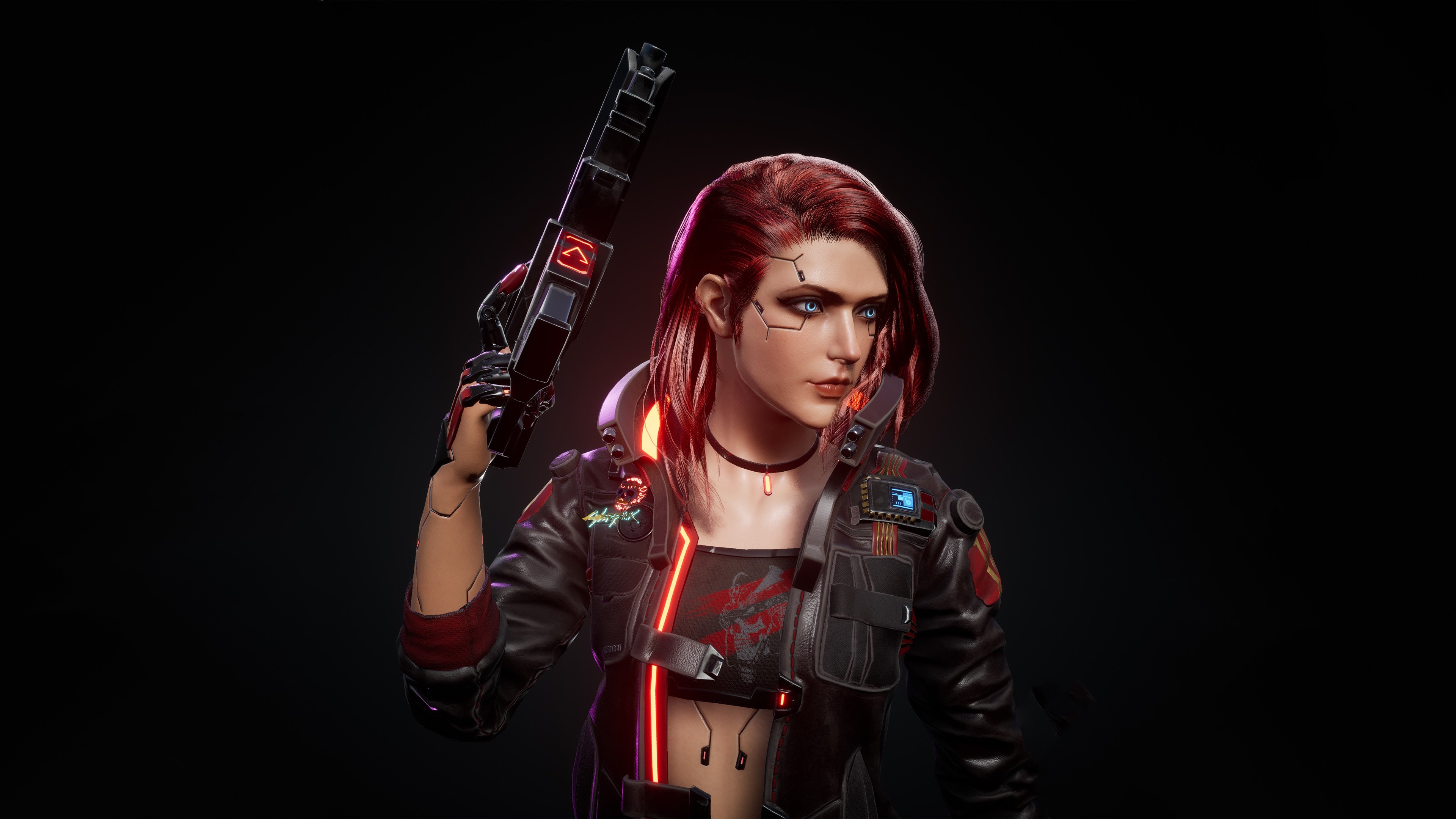 Cyberpunk 2077 redhead girl with submachine gun HD Wallpaper