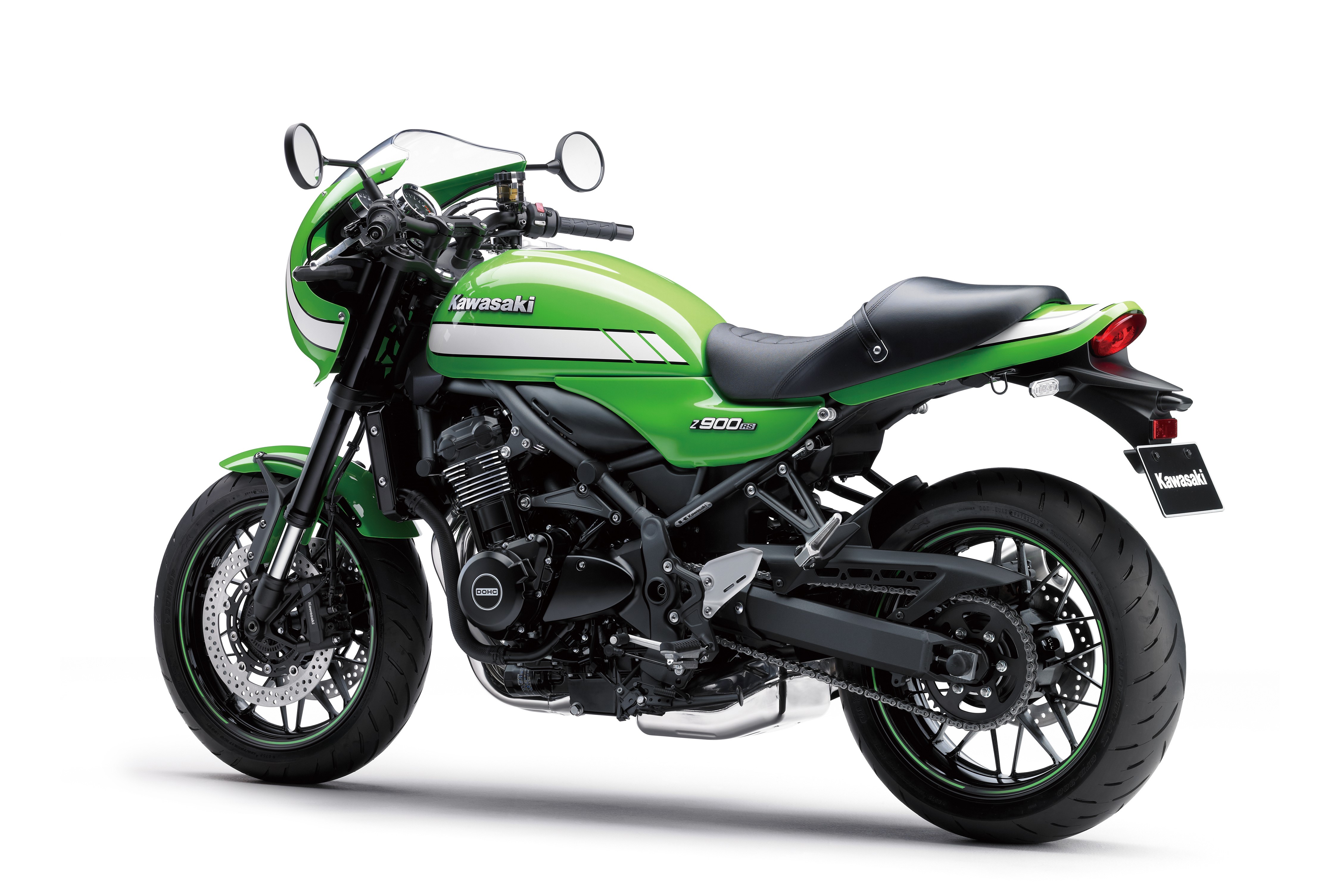 Kawasaki Z900RS Cafe motorcycle in green and white HD Wallpaper