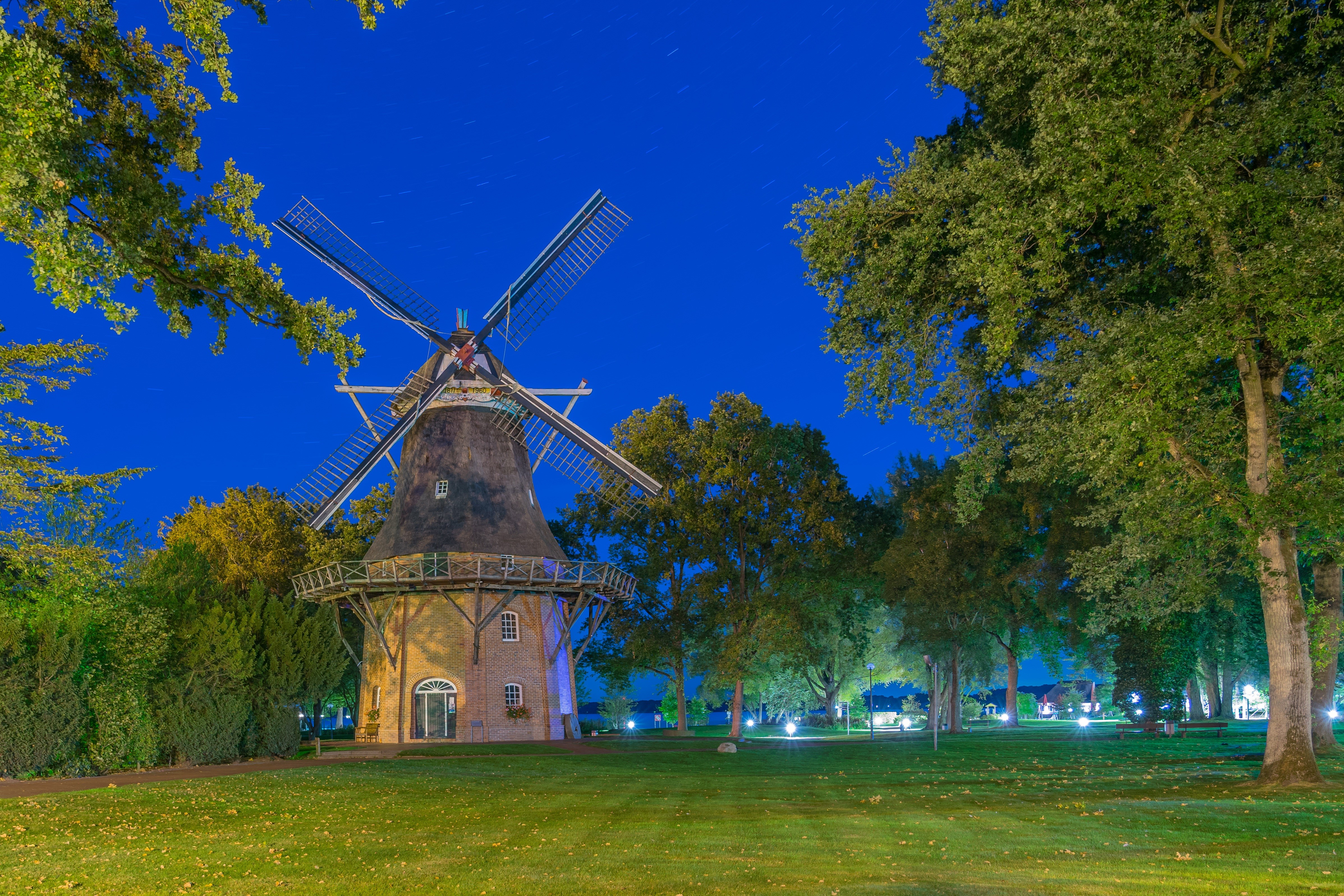 Windmill at night in Germany HD Wallpaper