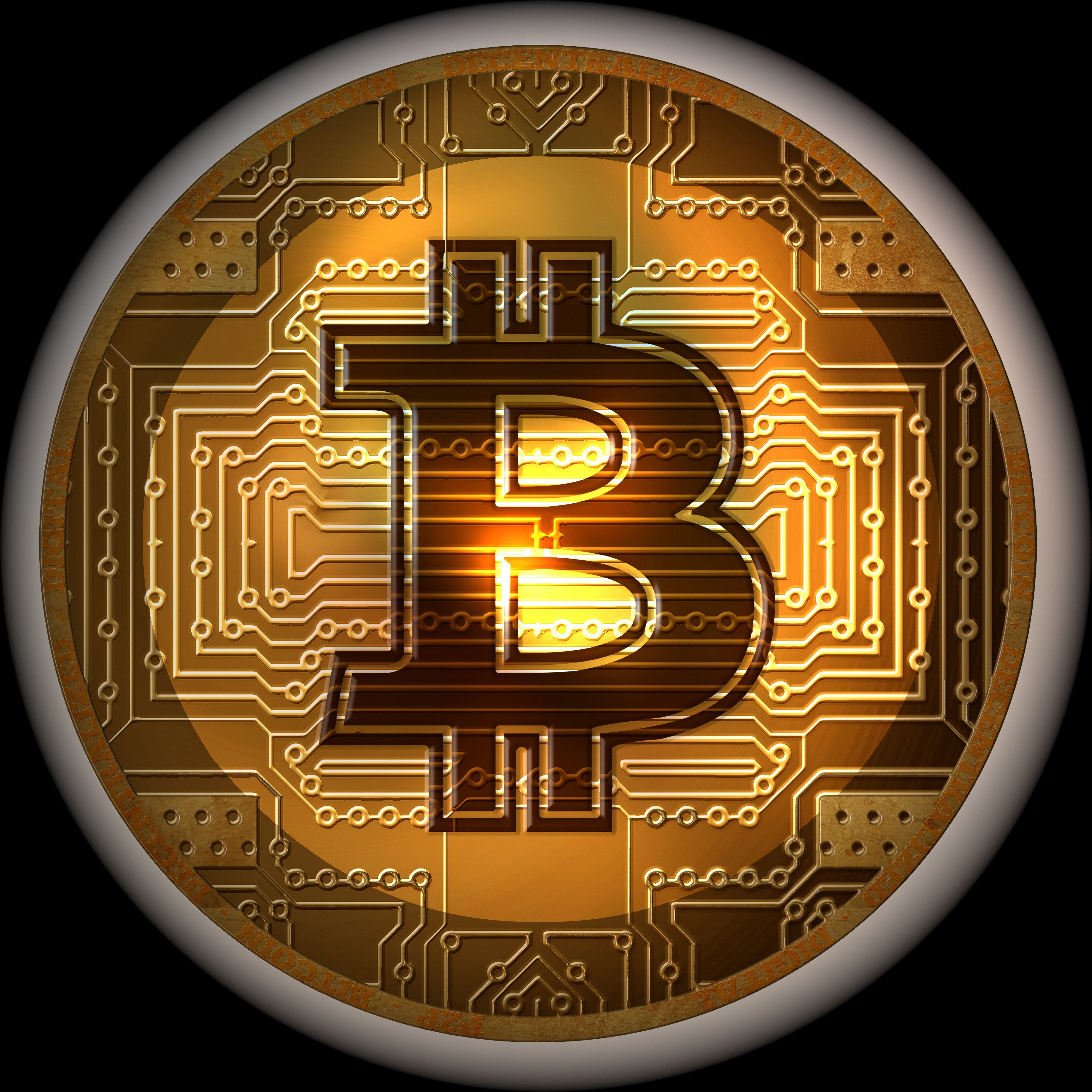 Bitcoin symbol on a circuit board HD Wallpaper