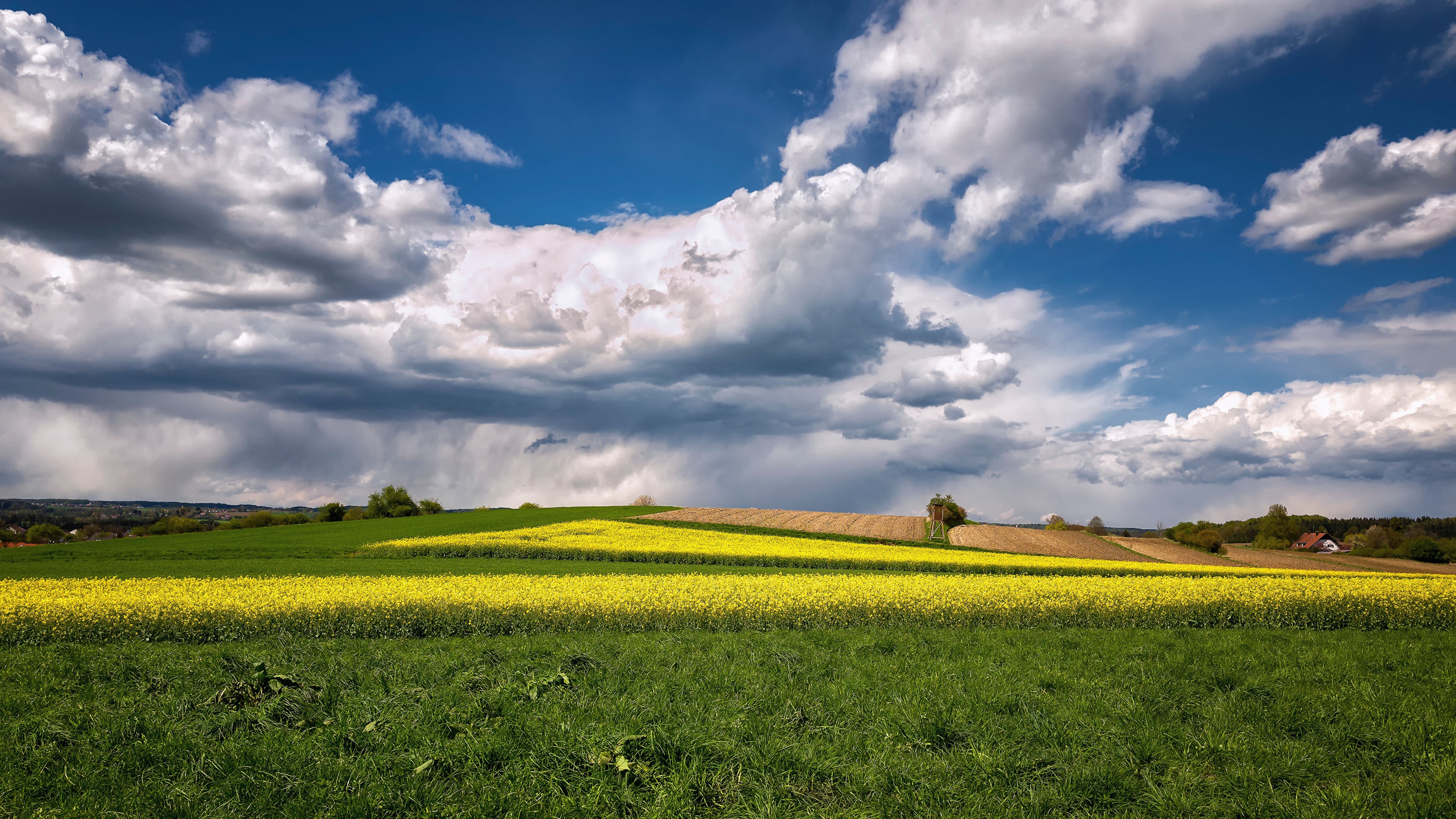 Fields in Bavaria with Dramatic Clouds HD Wallpaper