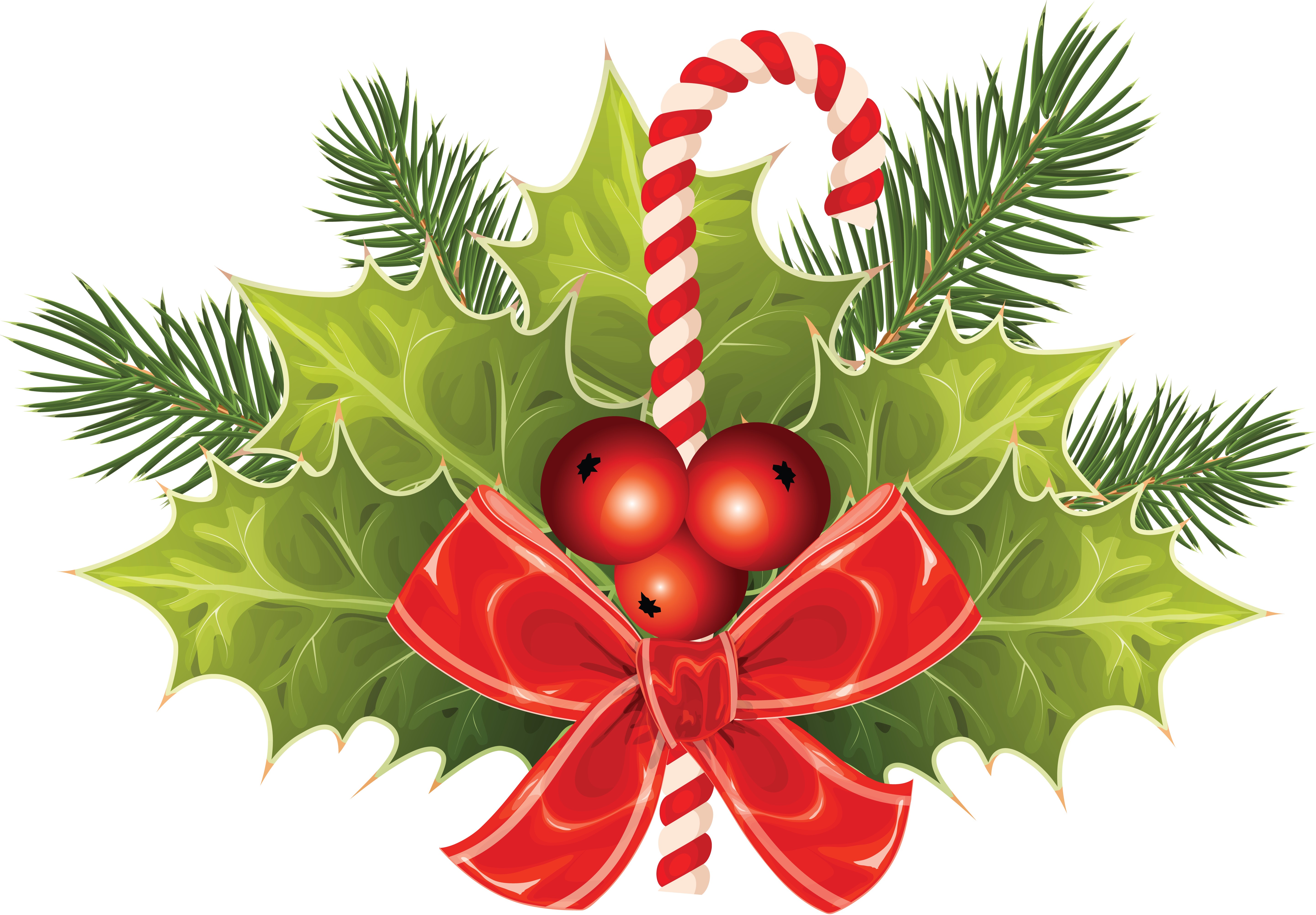 Christmas Holly with Candy Cane and Berries HD Wallpaper