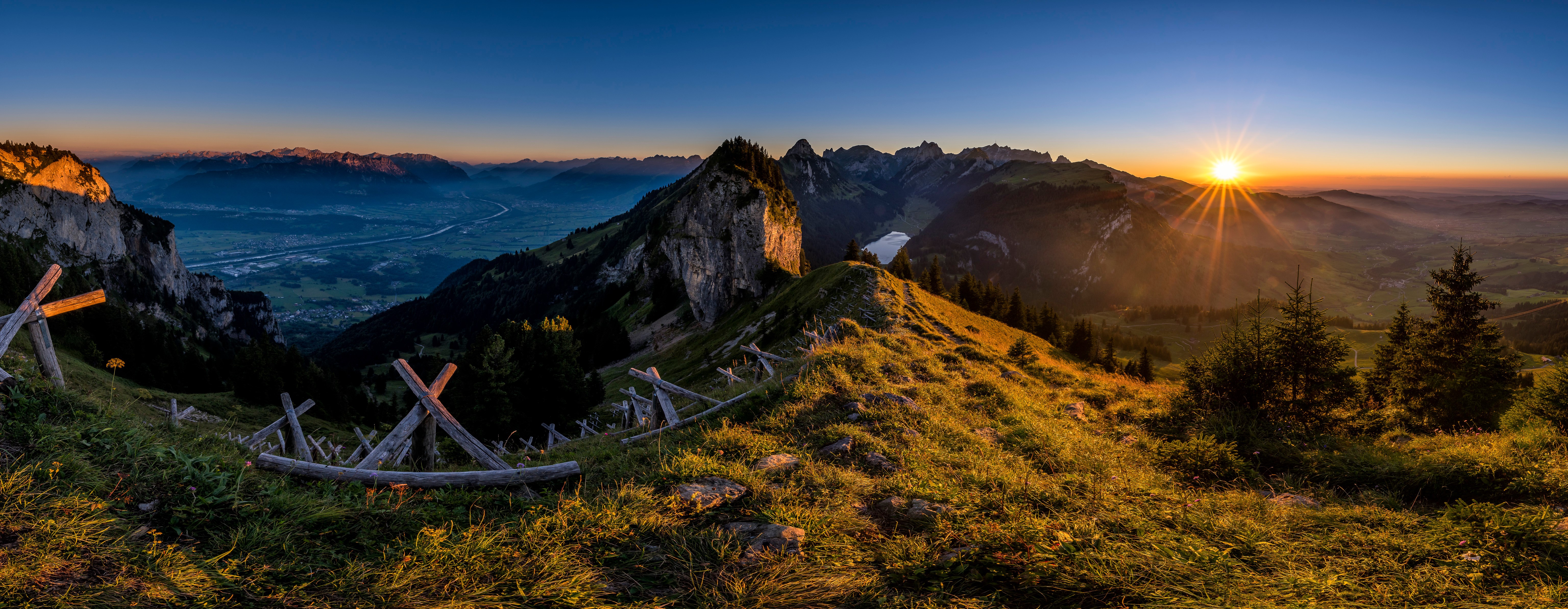 Hoher Kasten Switzerland Mountains Alps Panorama Sunrise HD Wallpaper