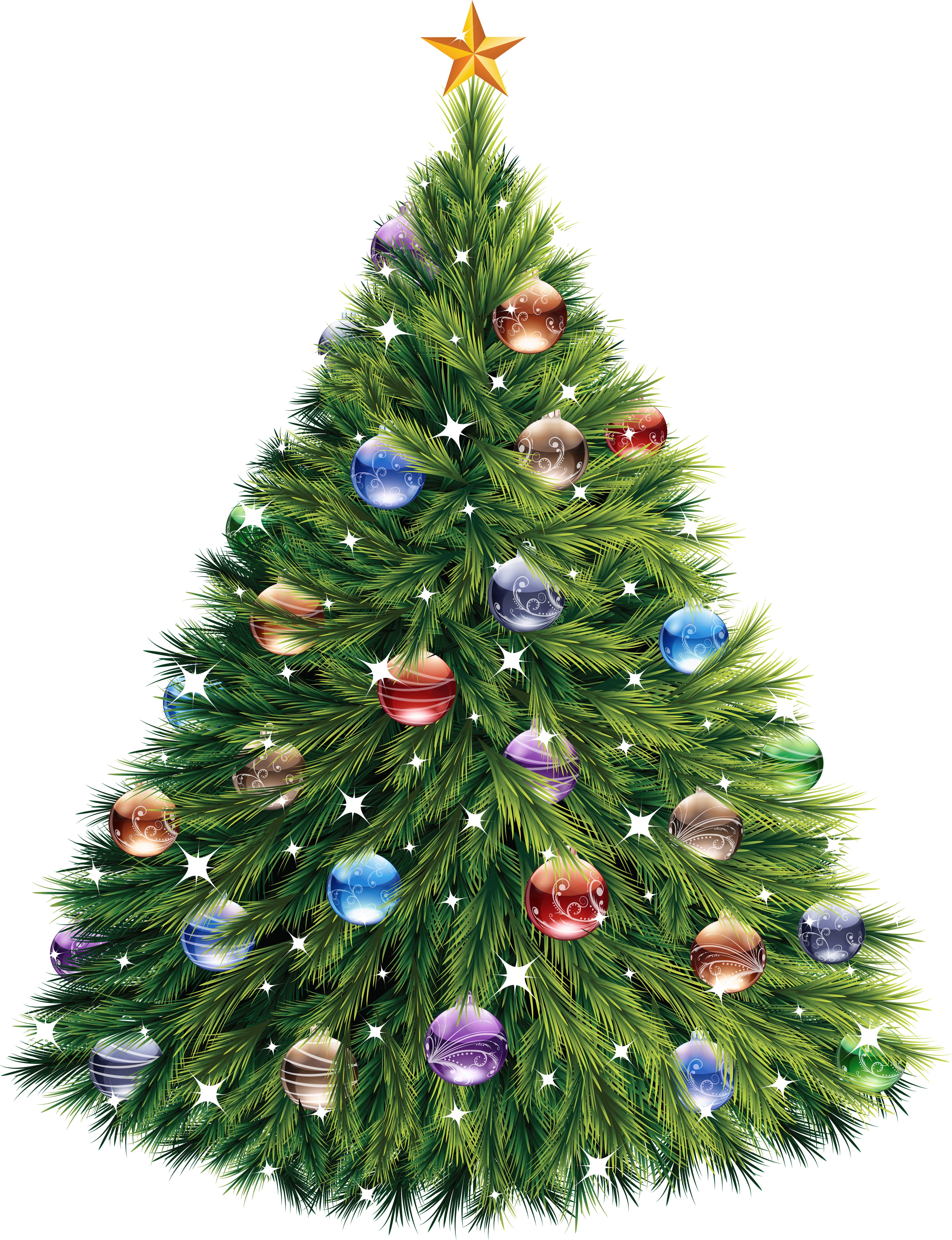 Decorated Christmas tree with ornaments and star HD Phone Wallpaper
