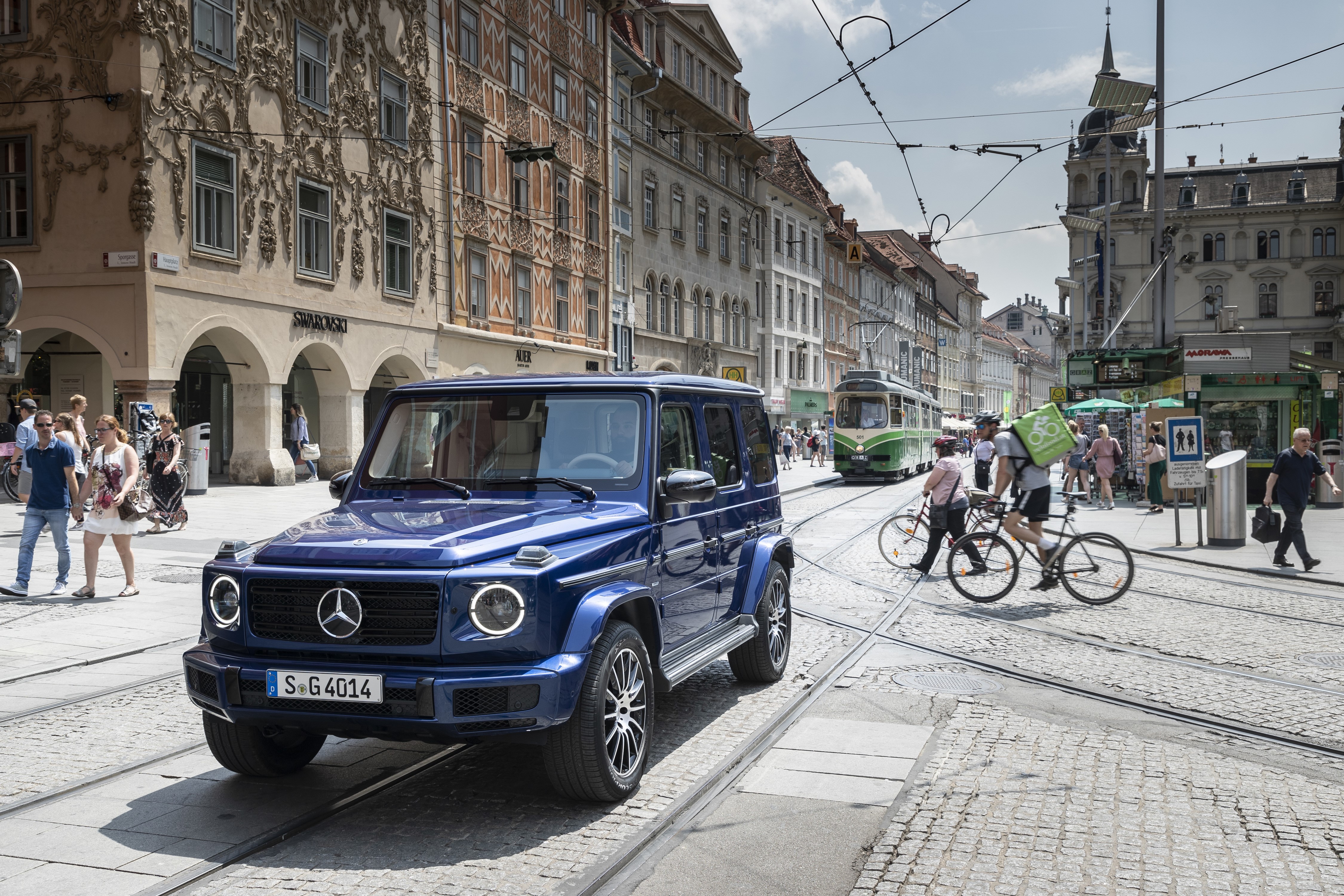 Blue Mercedes-Benz G 400 d AMG Line in a European City HD Wallpaper