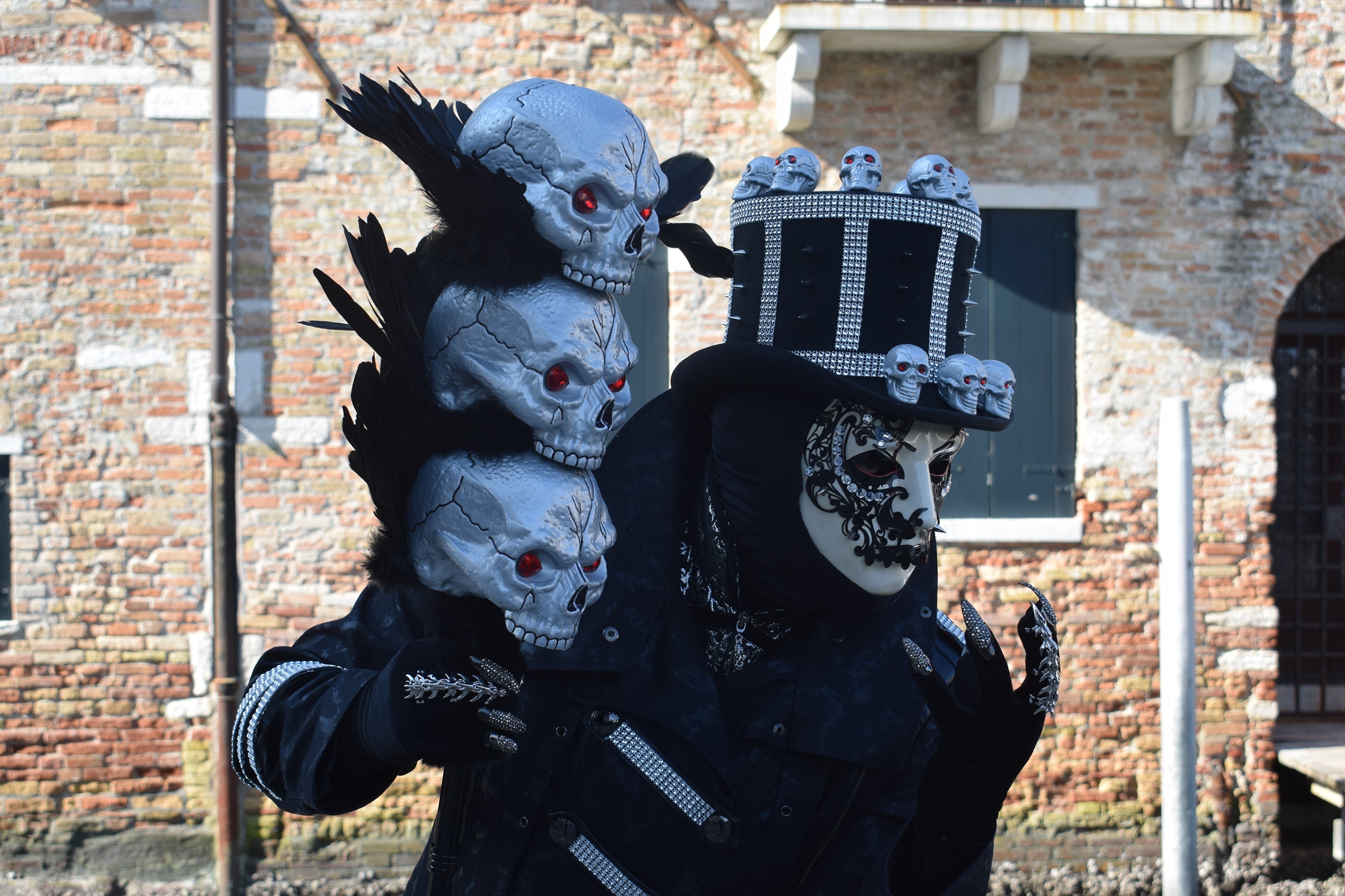 Person in Skull Mask and Hat at Carnival HD Wallpaper
