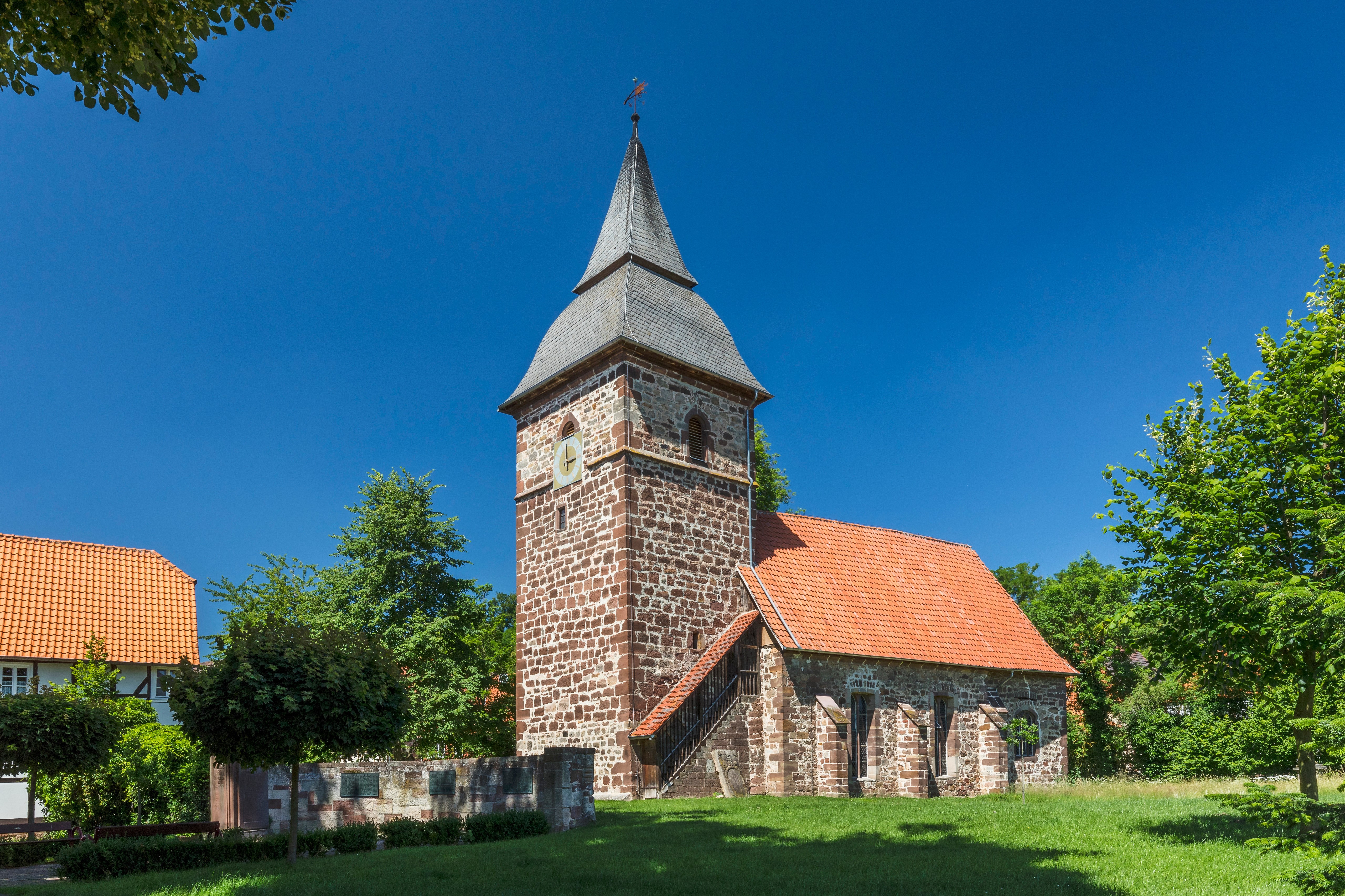 Church tower and building in Ehringen, Germany HD Wallpaper