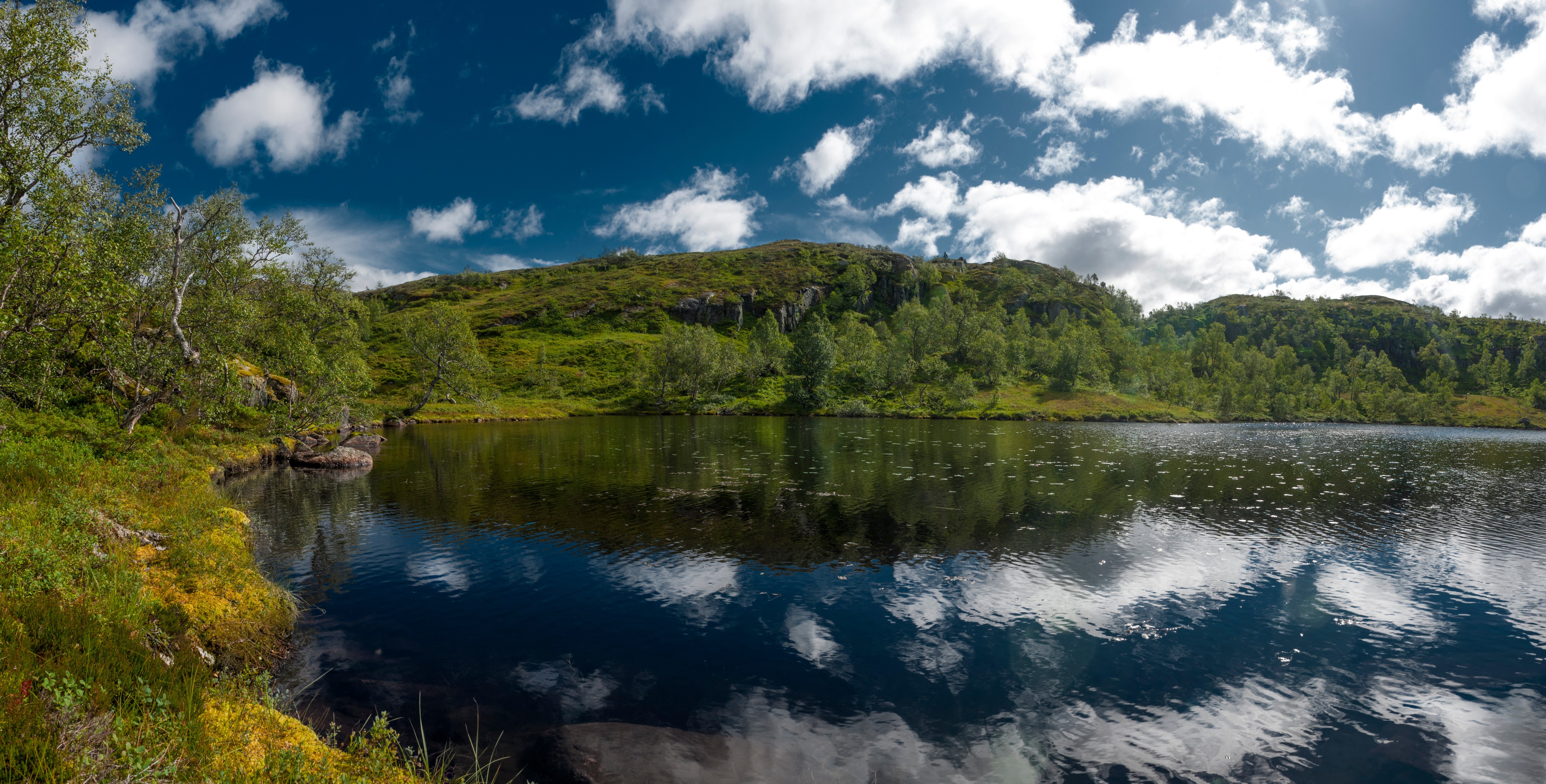 Holmevatn Lake in Norway with Clouds and Reflection HD Wallpaper
