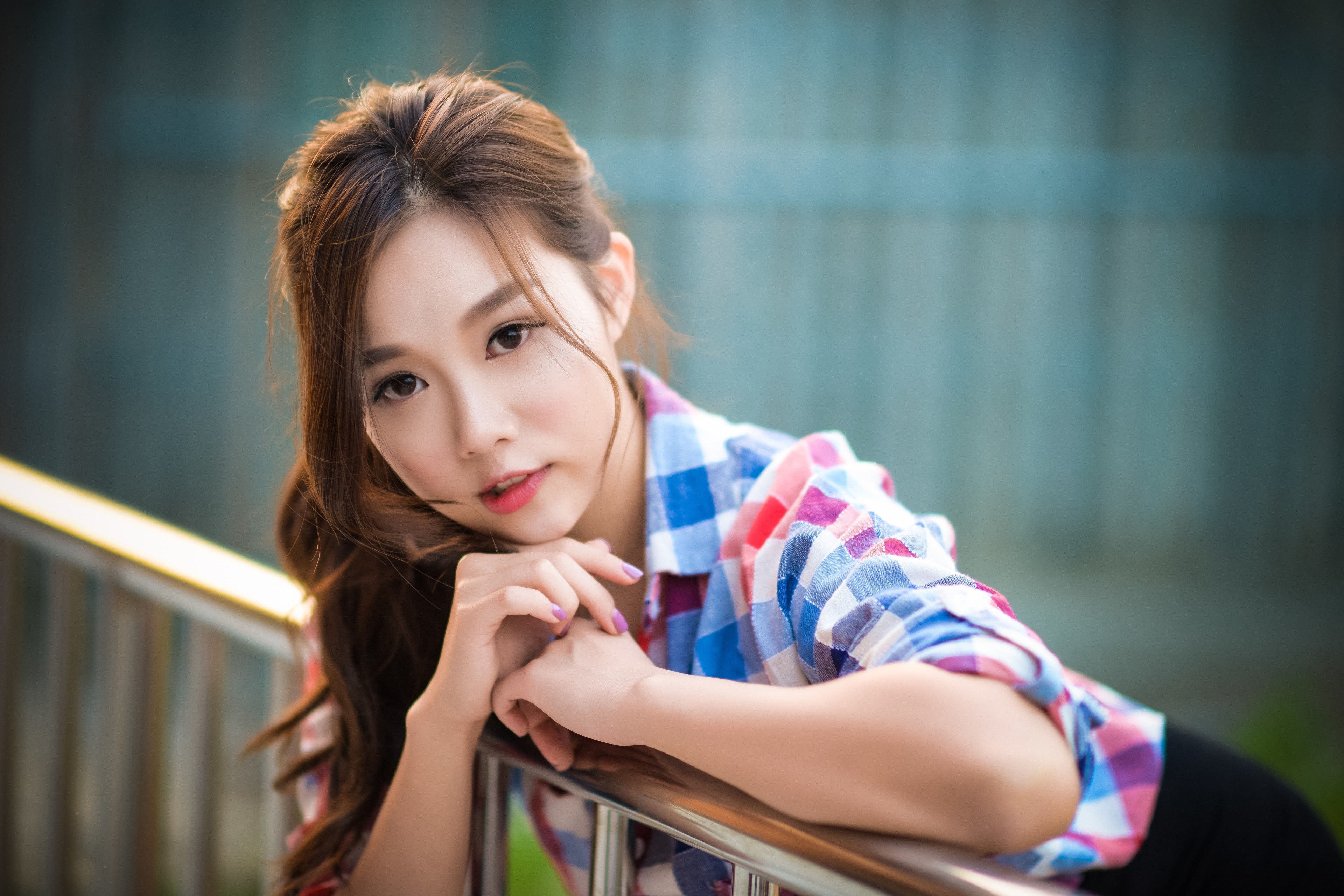 4K Asian Woman with Brown Hair and Bokeh HD Wallpaper