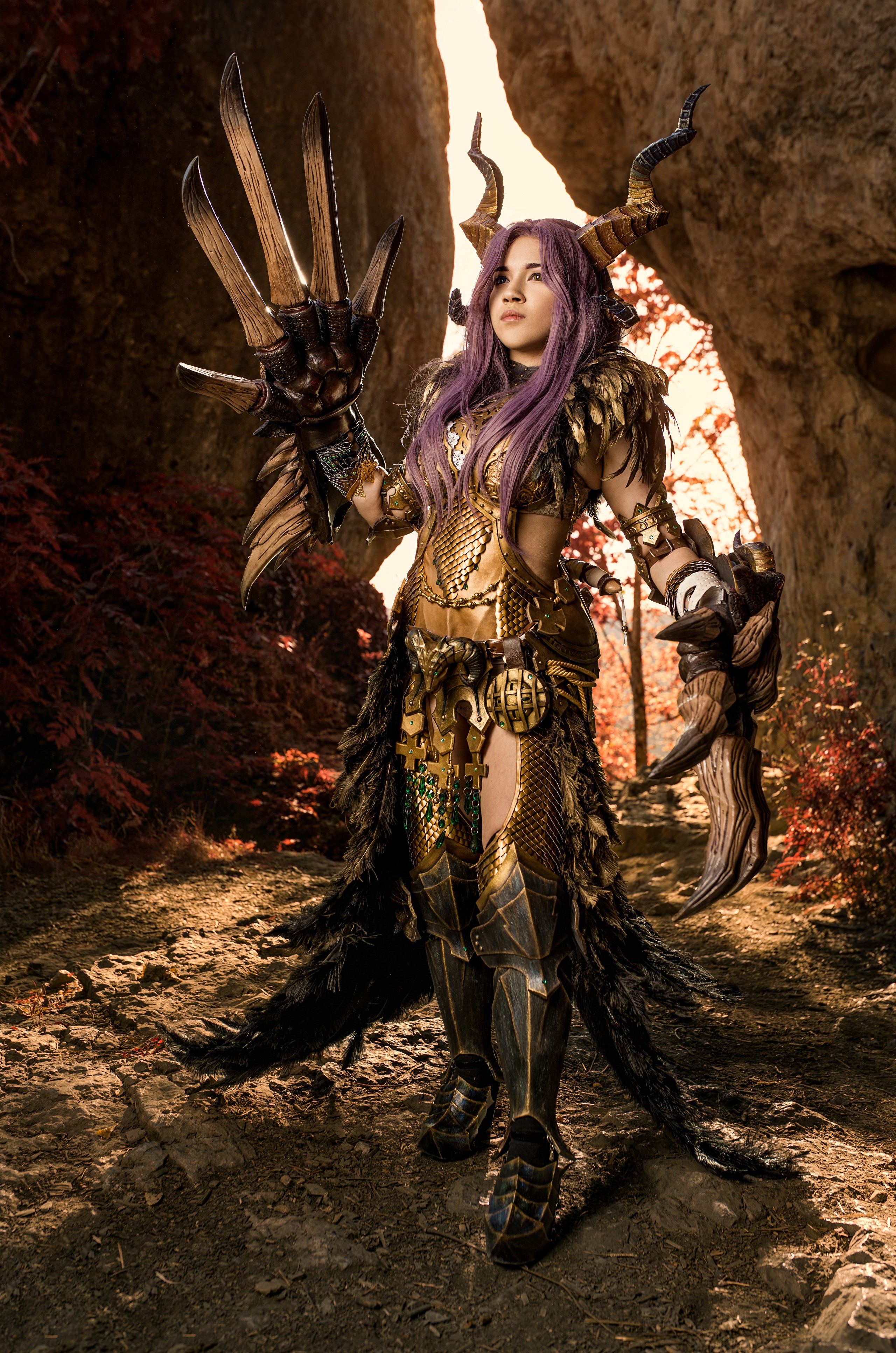 Kulve Taroth Armor Cosplay with Horns HD Phone Wallpaper