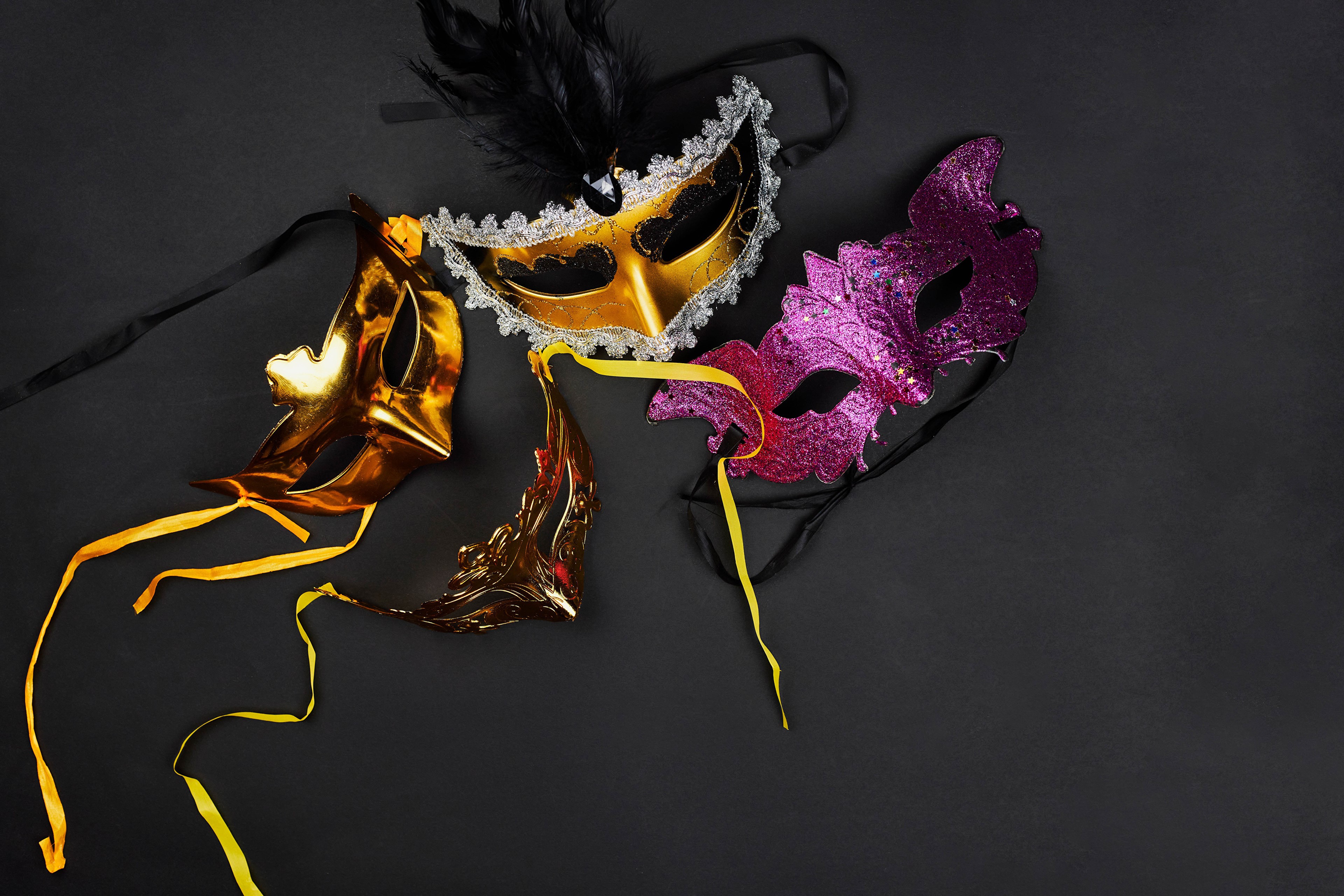 Four Venetian Masks on a Gray Background HD Wallpaper