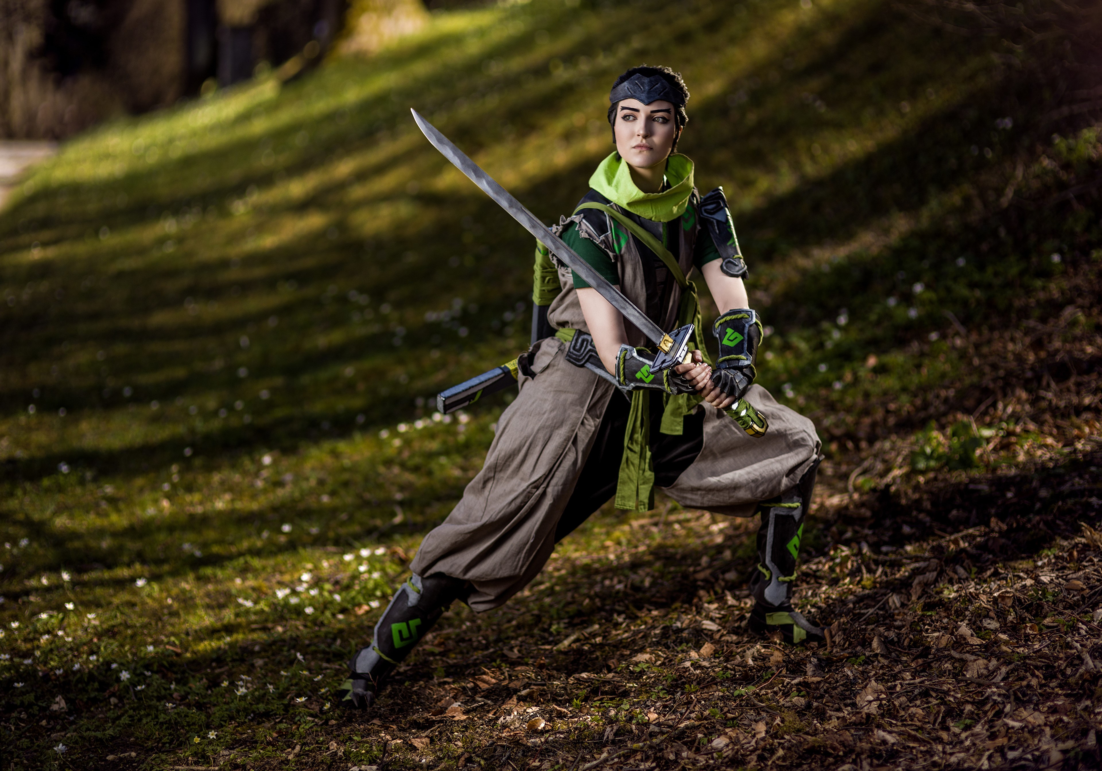 Genji from Overwatch Cosplay with Swords HD Wallpaper