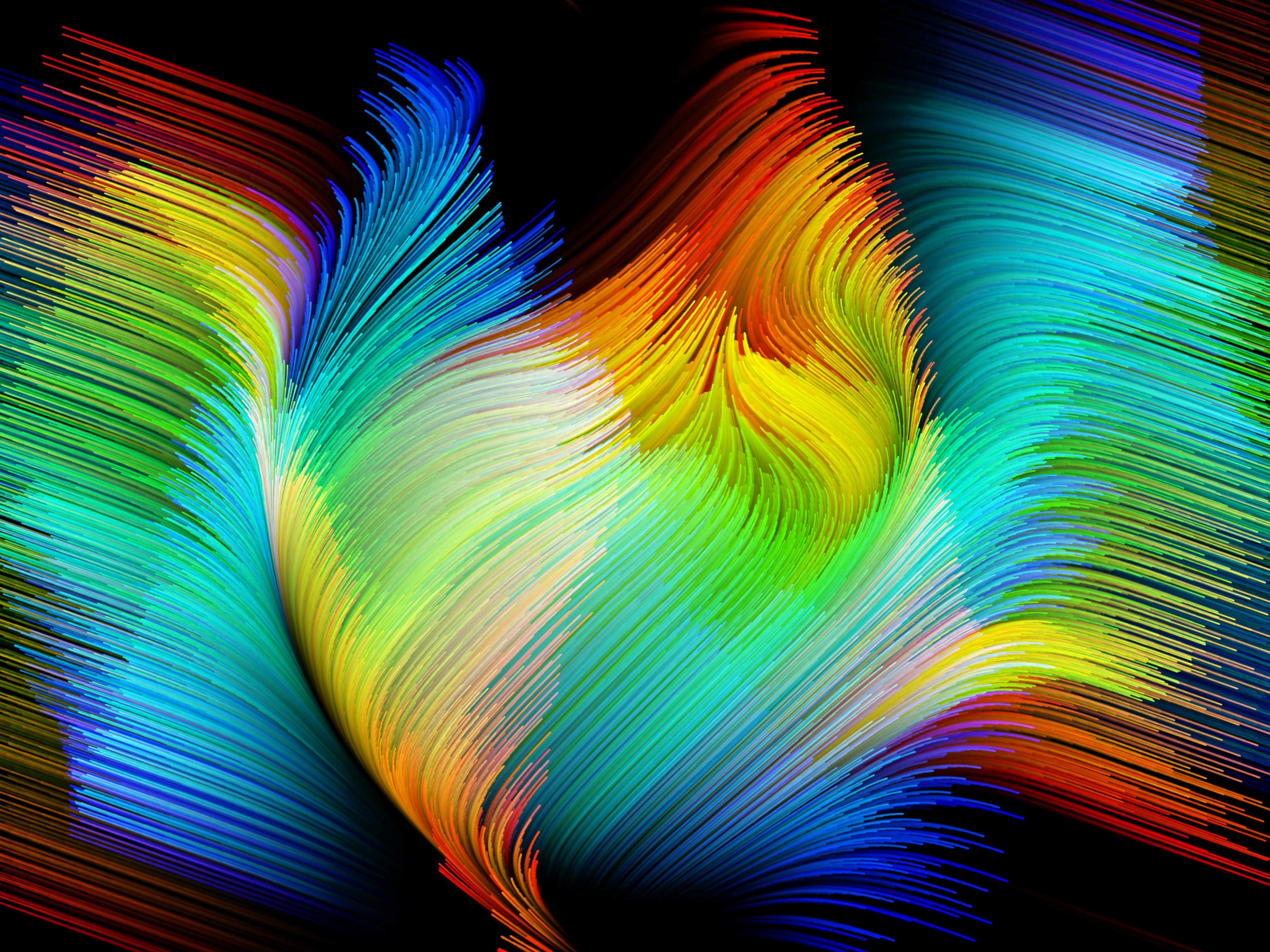 Abstract rainbow paint strokes on black background HD Wallpaper