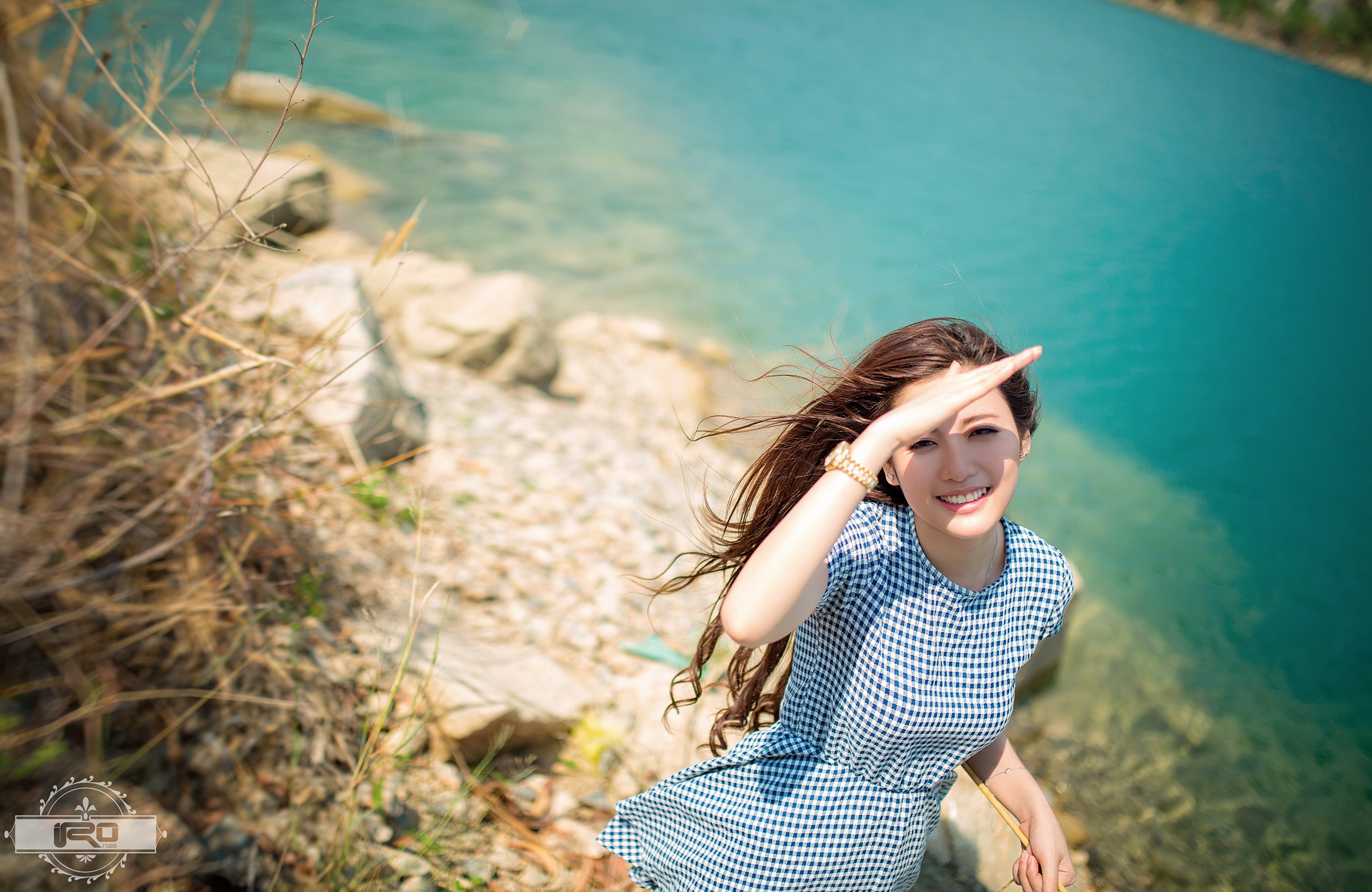 4K Smiling Asian Woman by Blue Lake HD Wallpaper