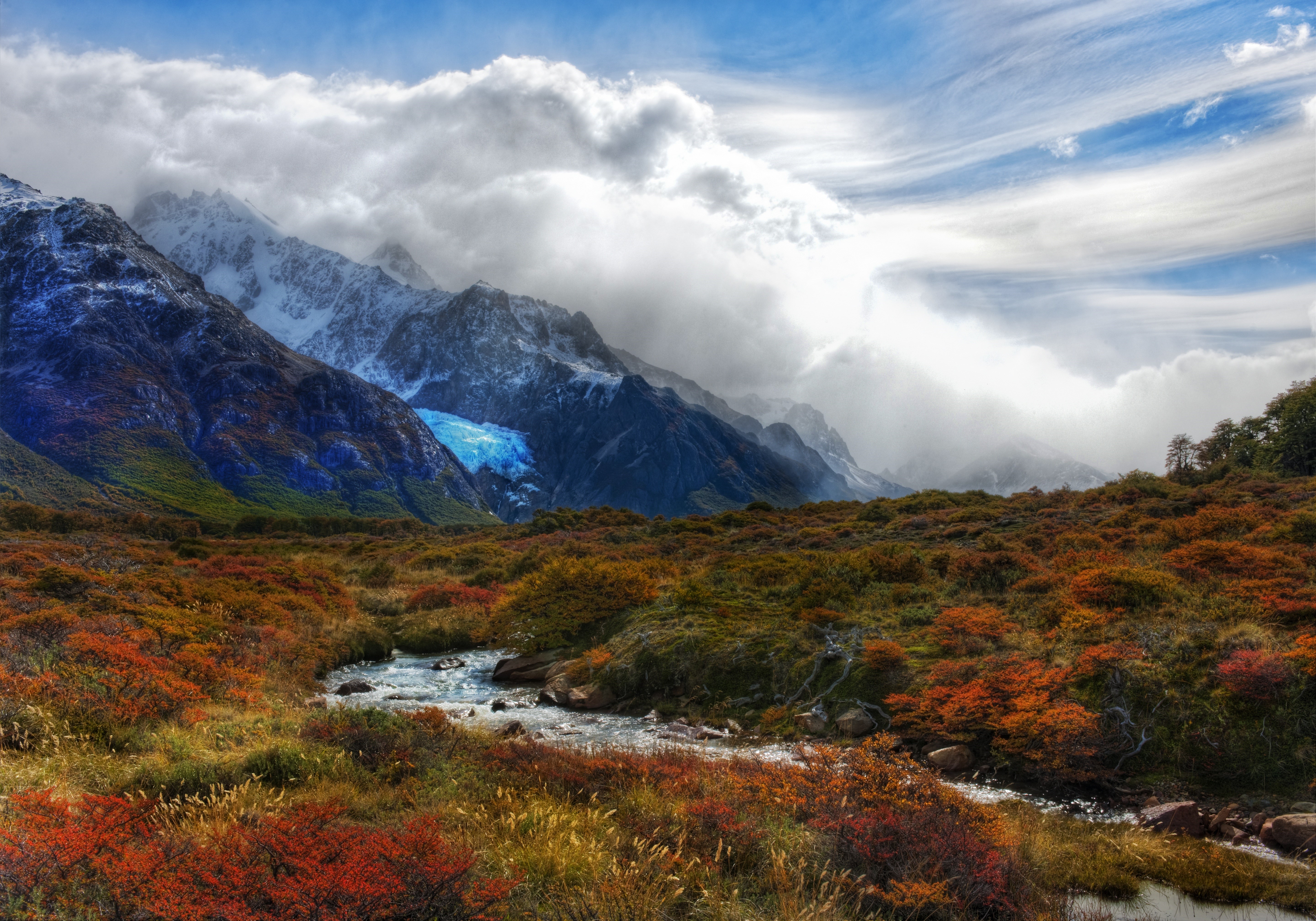 Patagonia Andes Mountains Stream Autumn Colors HD Wallpaper