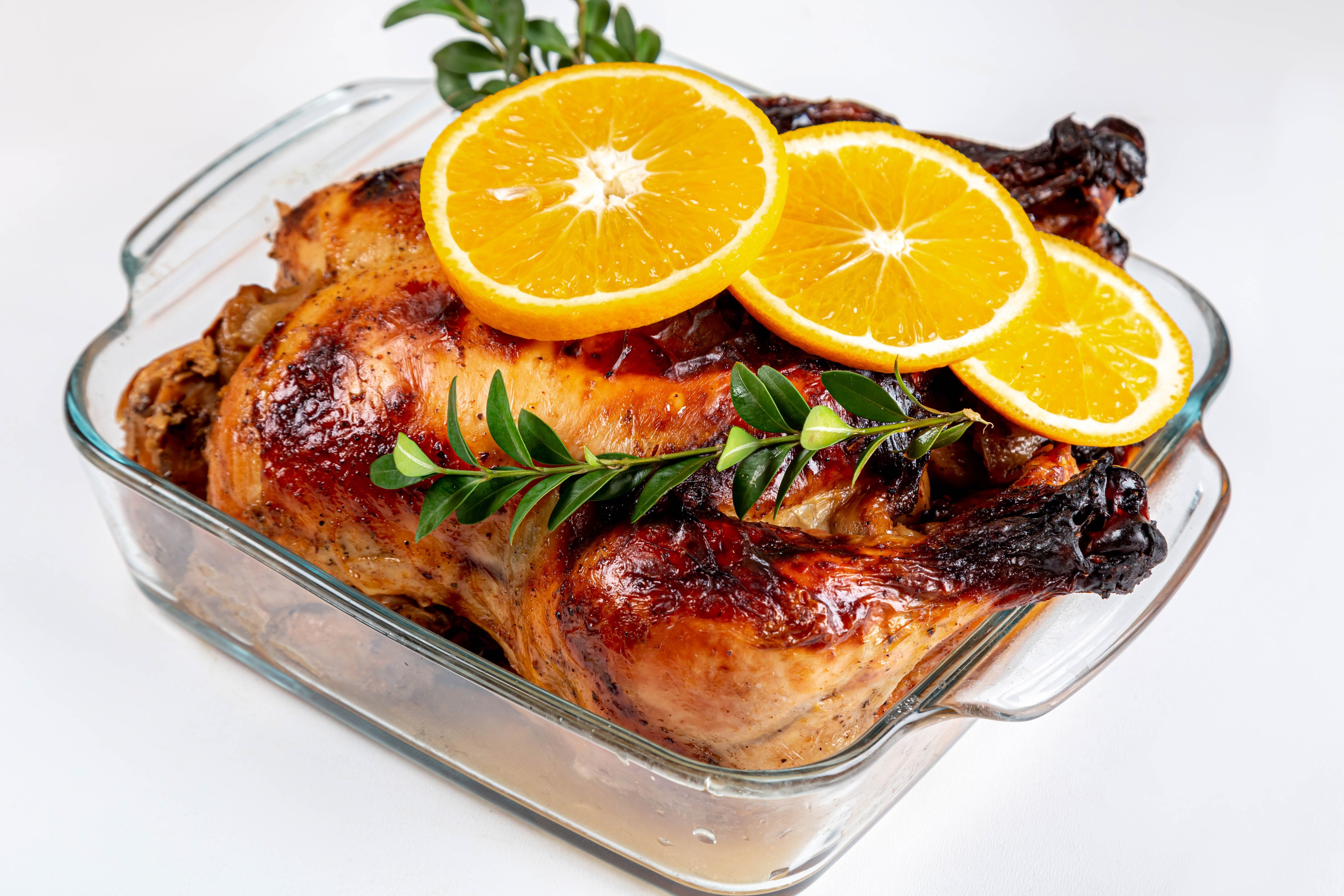 4K Roast Chicken with Oranges HD Wallpaper