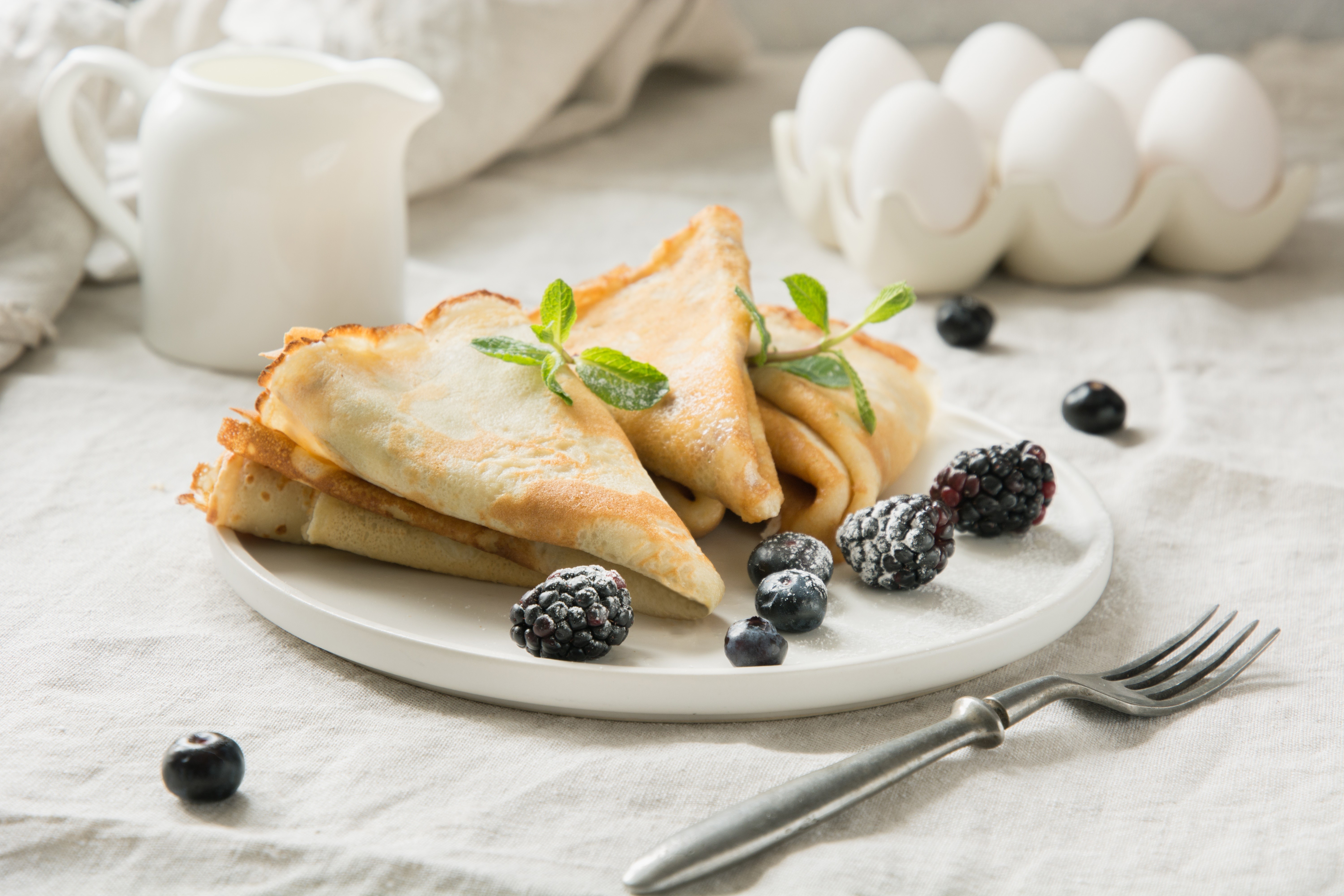 Pancakes with Berries and Mint HD Wallpaper