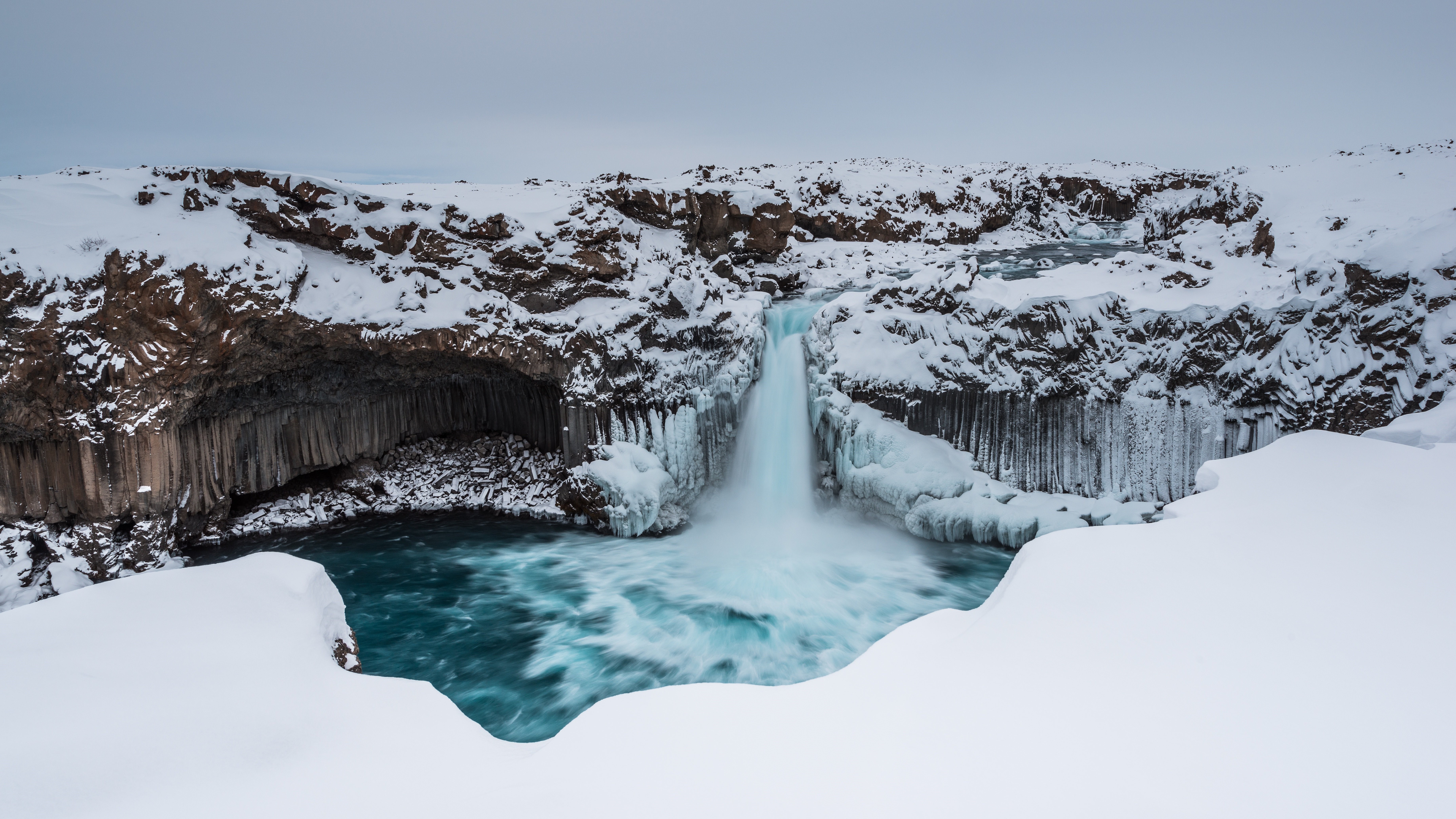 Aldeyjarfoss Waterfall in Winter, Iceland HD Wallpaper