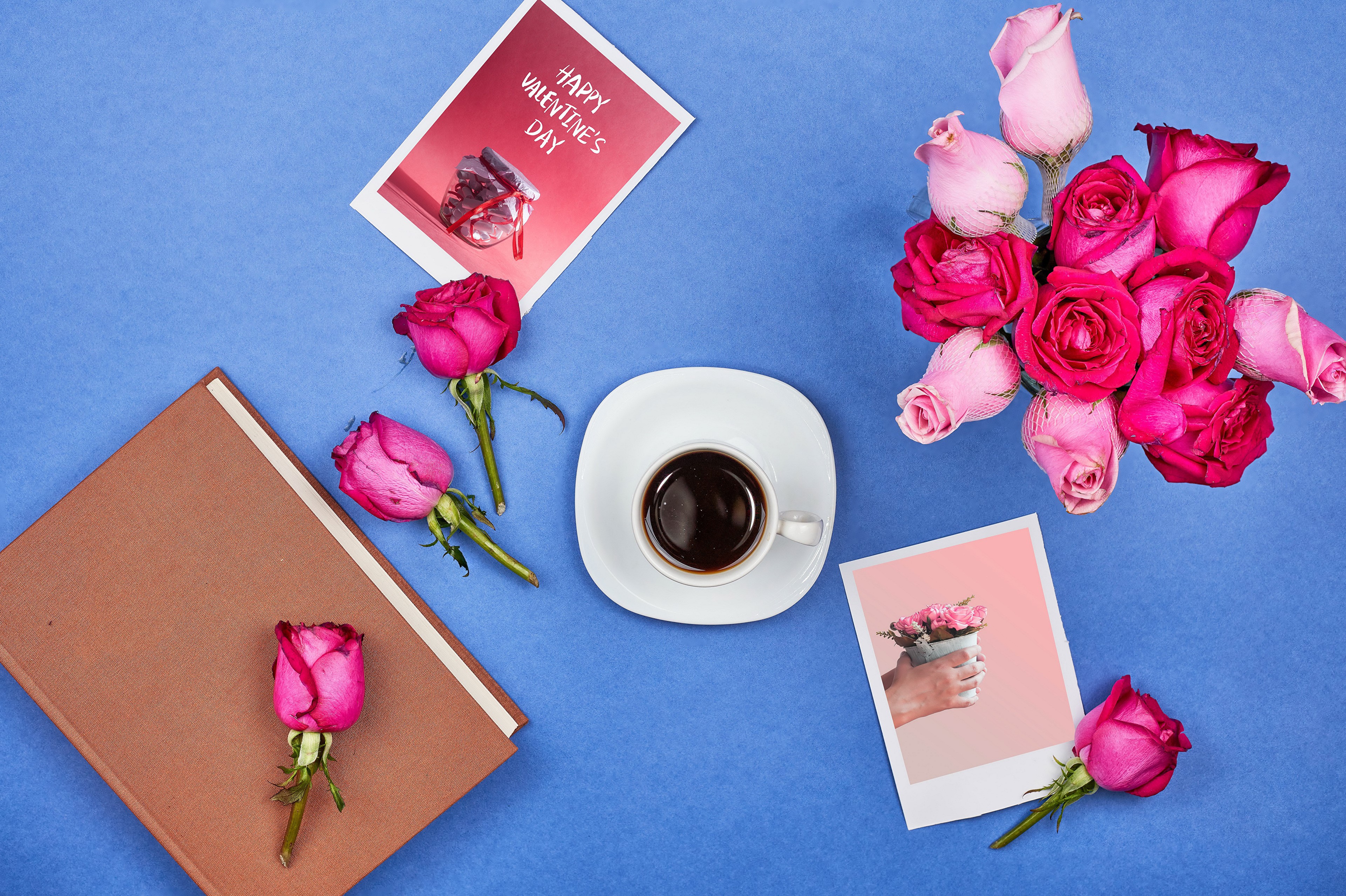 Valentine's Day Roses and Coffee HD Wallpaper