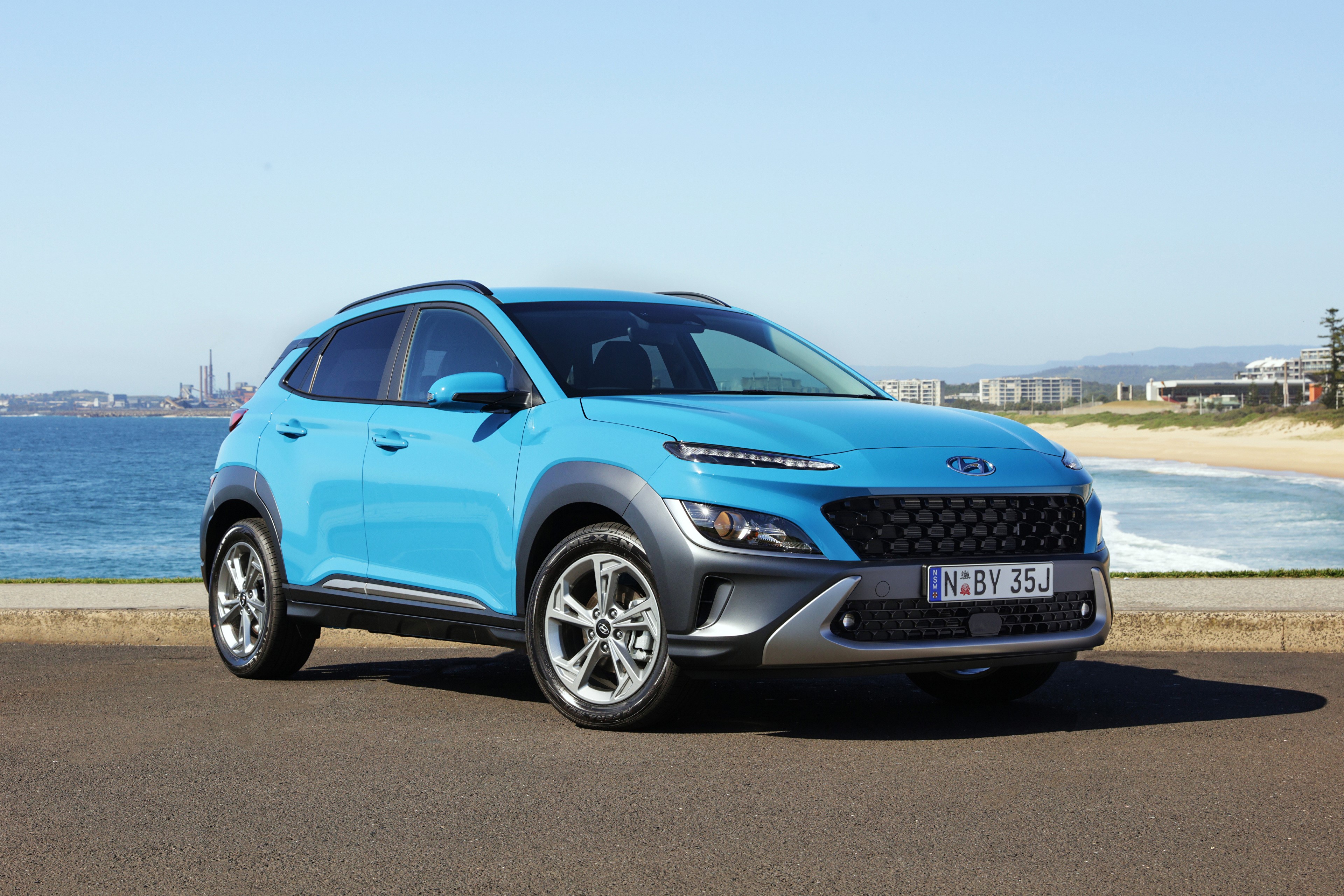 2021 Hyundai Kona Elite Crossover in Light Blue HD Wallpaper