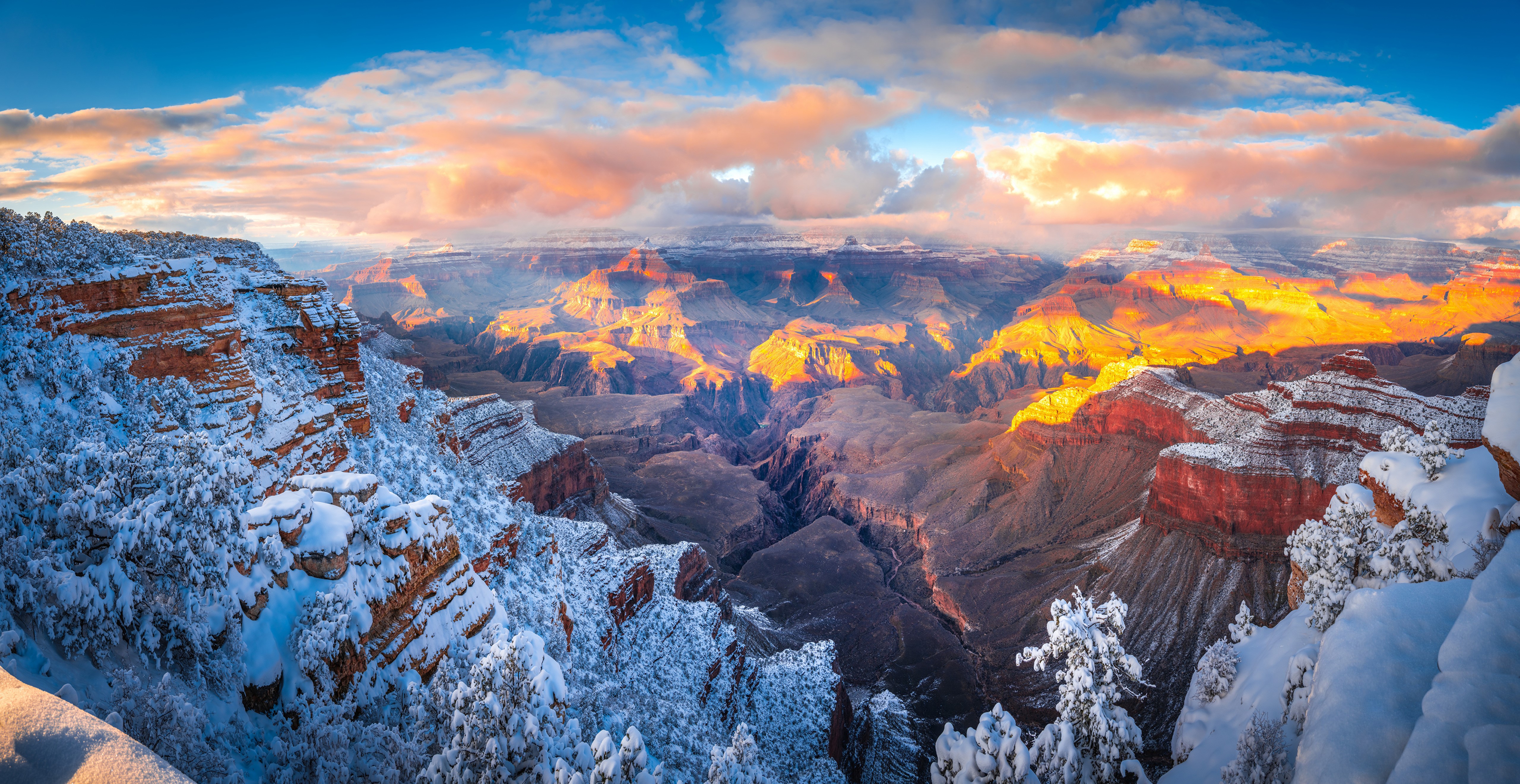 Grand Canyon National Park in Snow at Sunrise HD Wallpaper