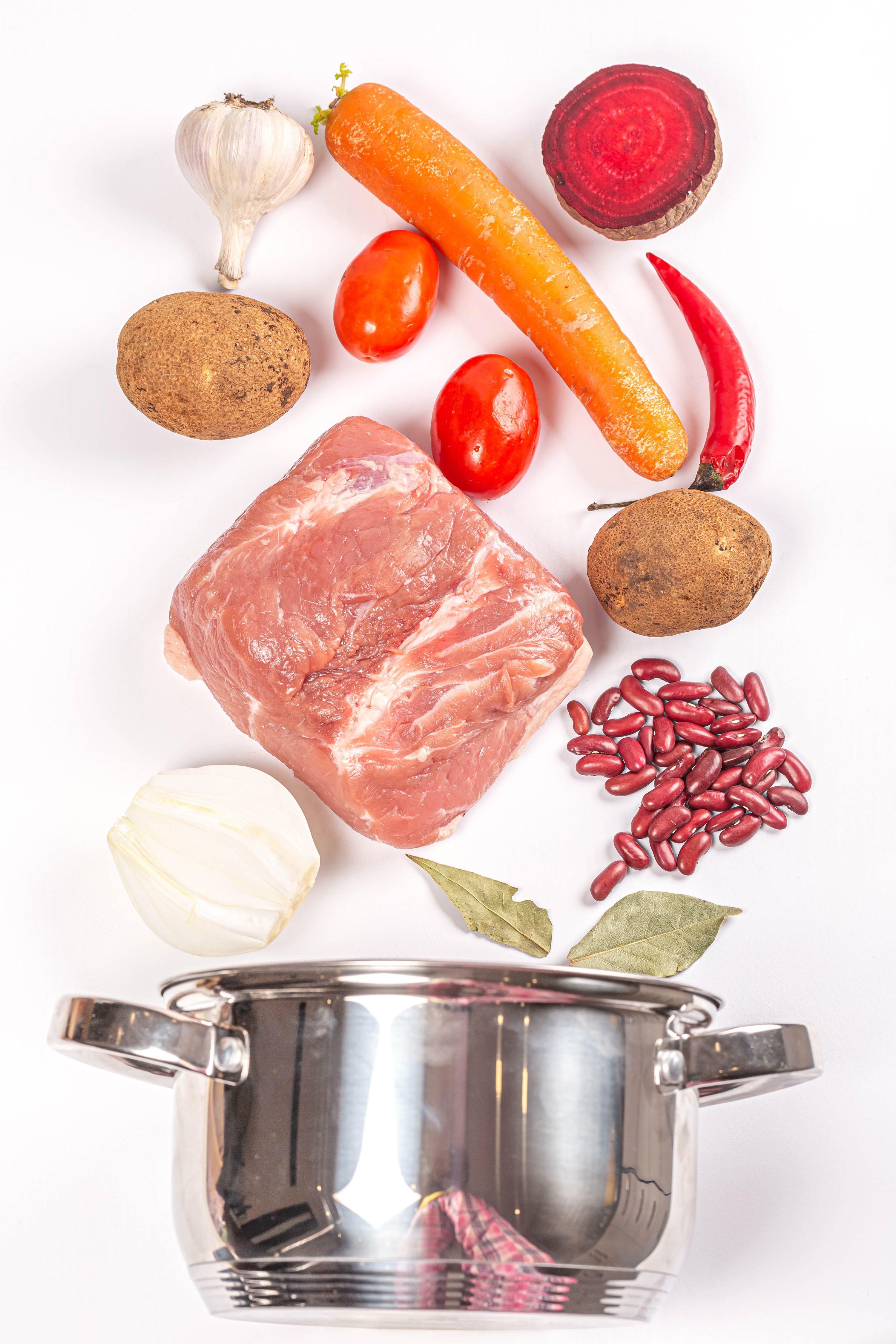 Ingredients for a stew with raw meat and vegetables HD Phone Wallpaper