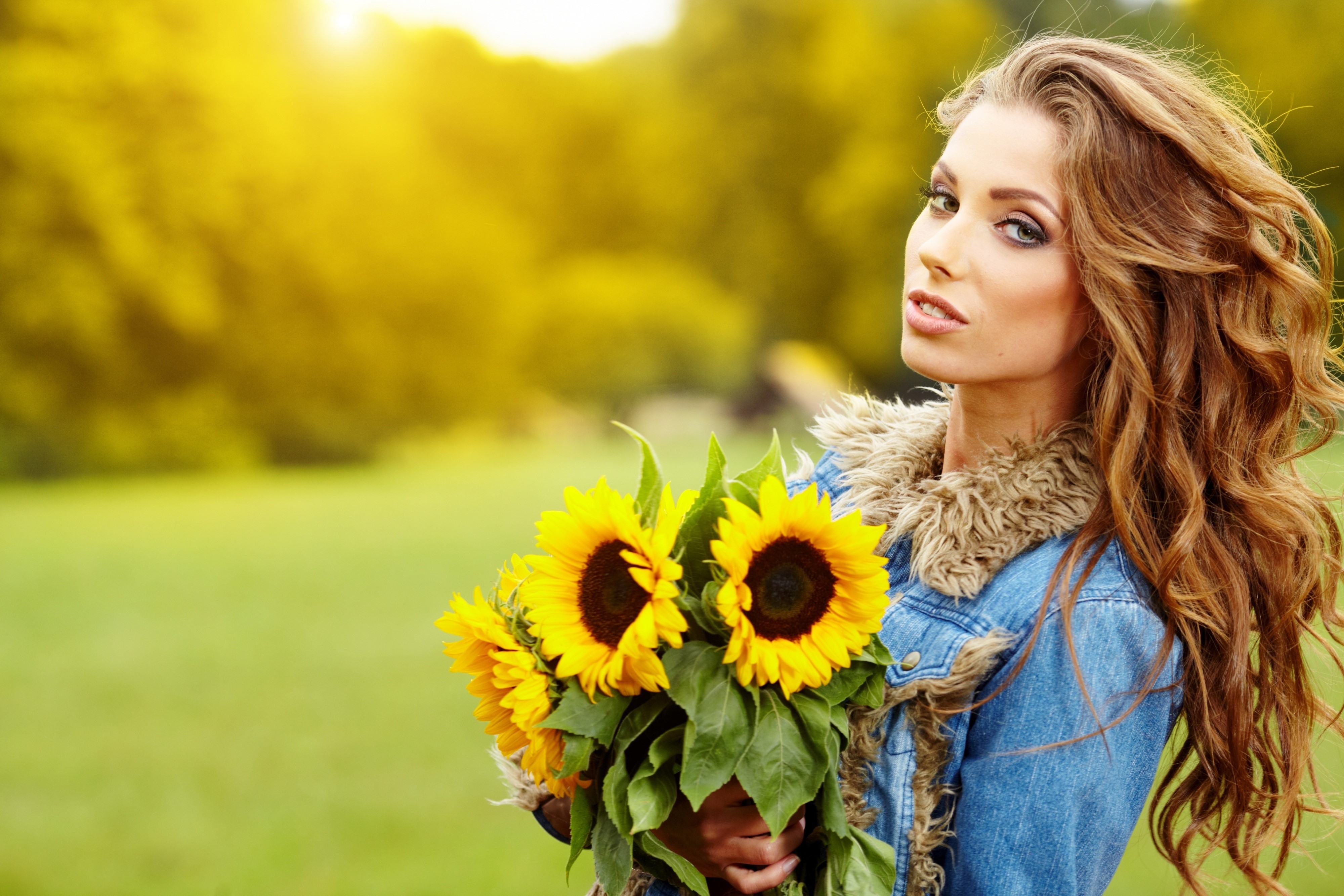 Woman with Sunflowers by Izabela Magier HD Wallpaper