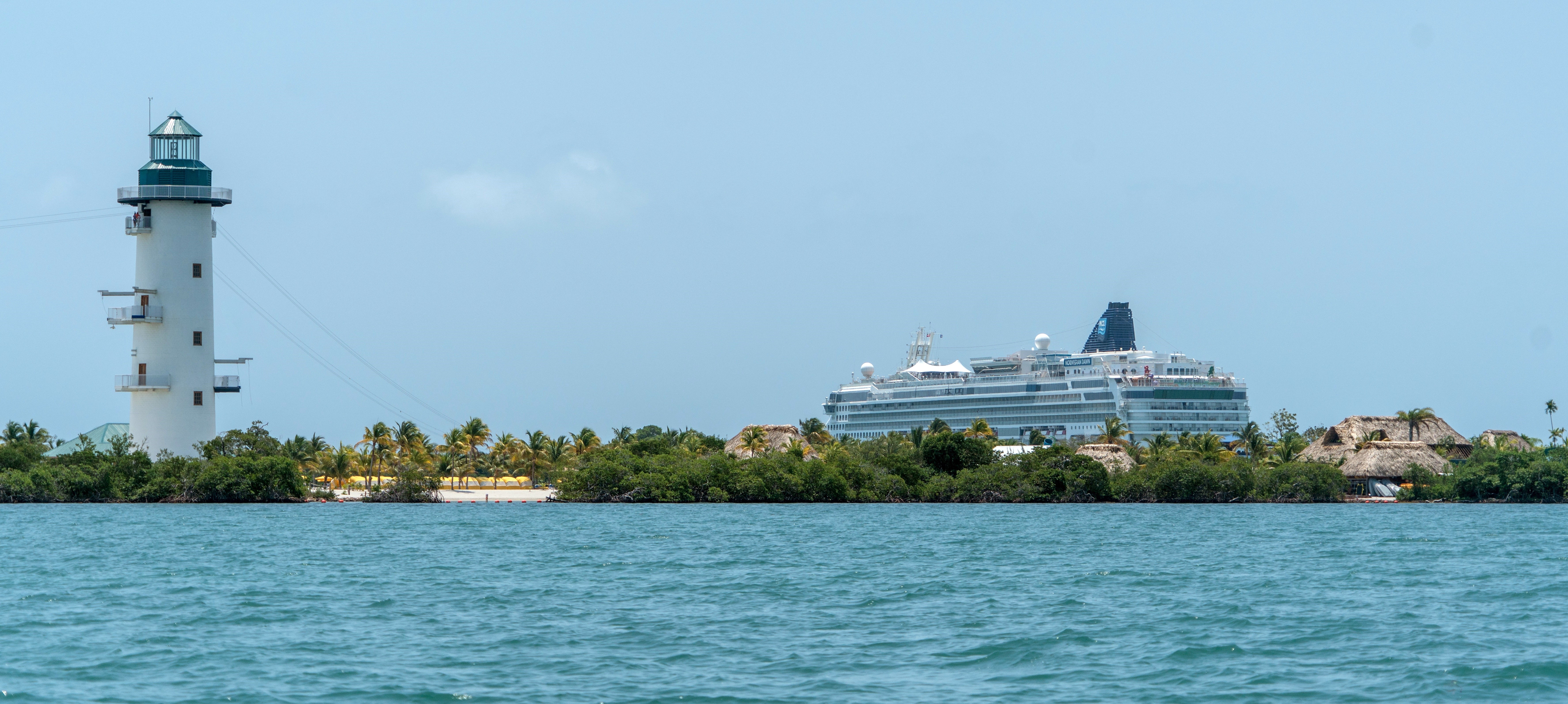 Lighthouse and Cruise Ship in Belize Tropics HD Wallpaper