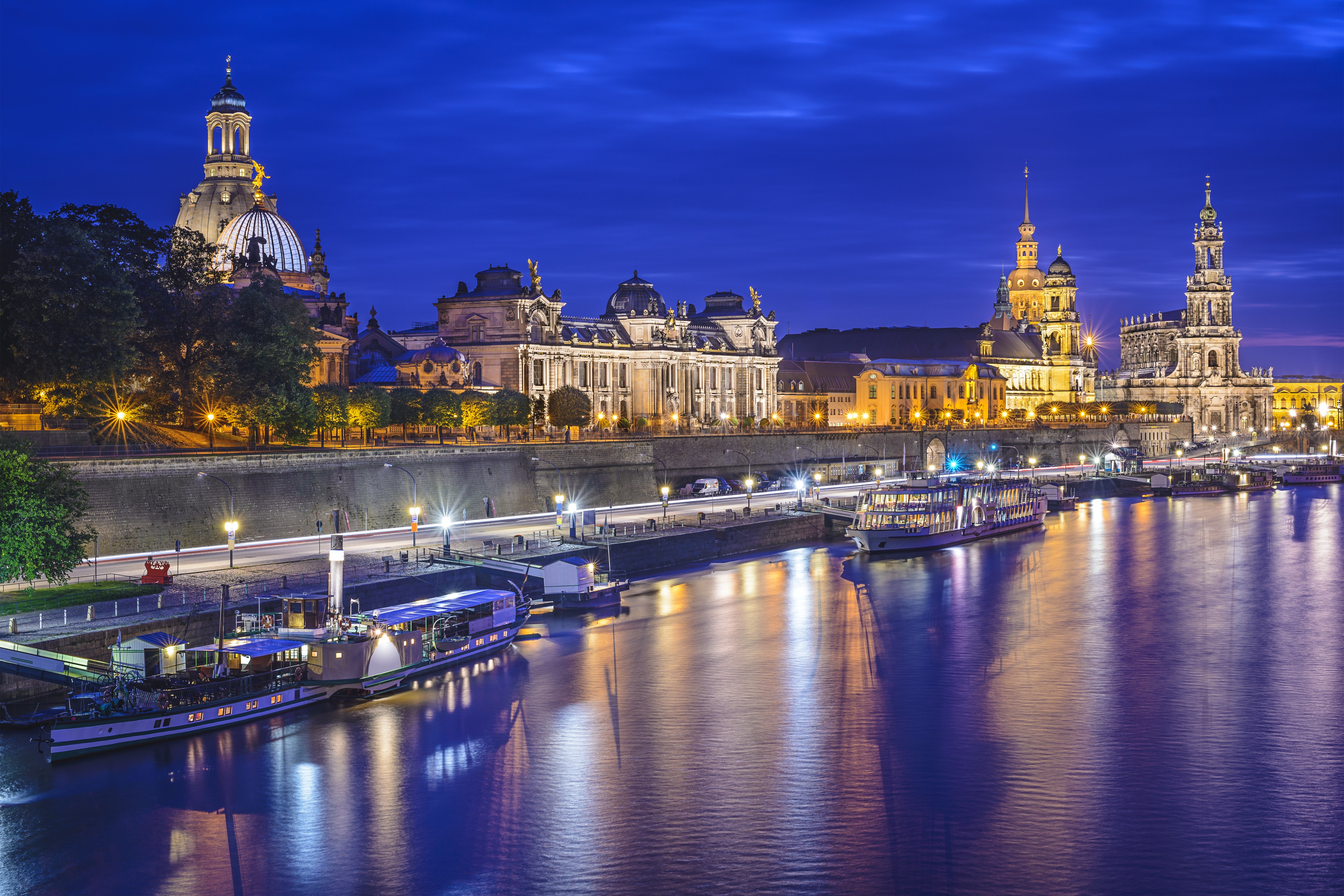 Dresden, Germany at Night on the Elbe River HD Wallpaper