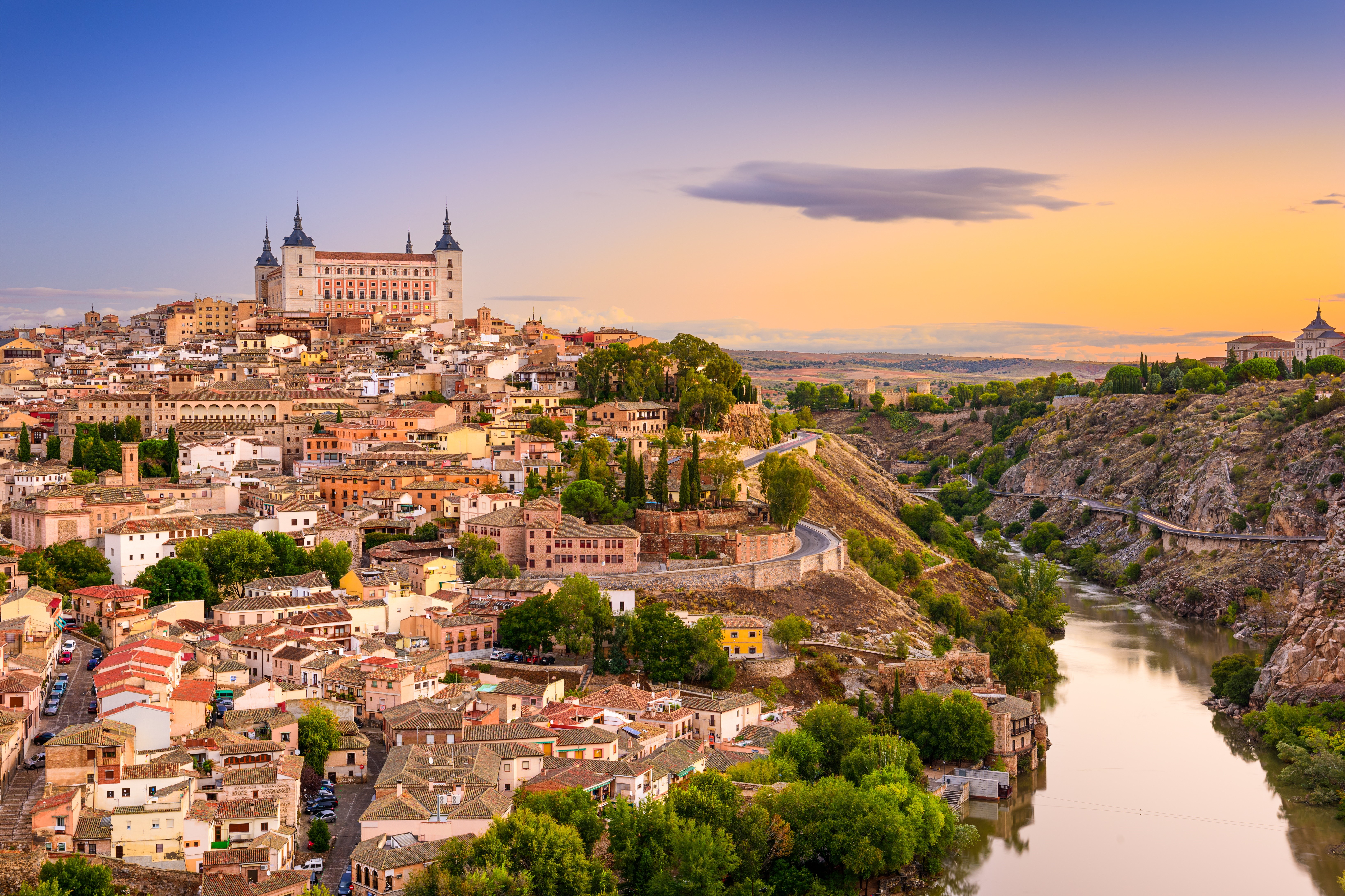 Toledo, Spain, with Tagus River and Alcázar of Toledo HD Wallpaper