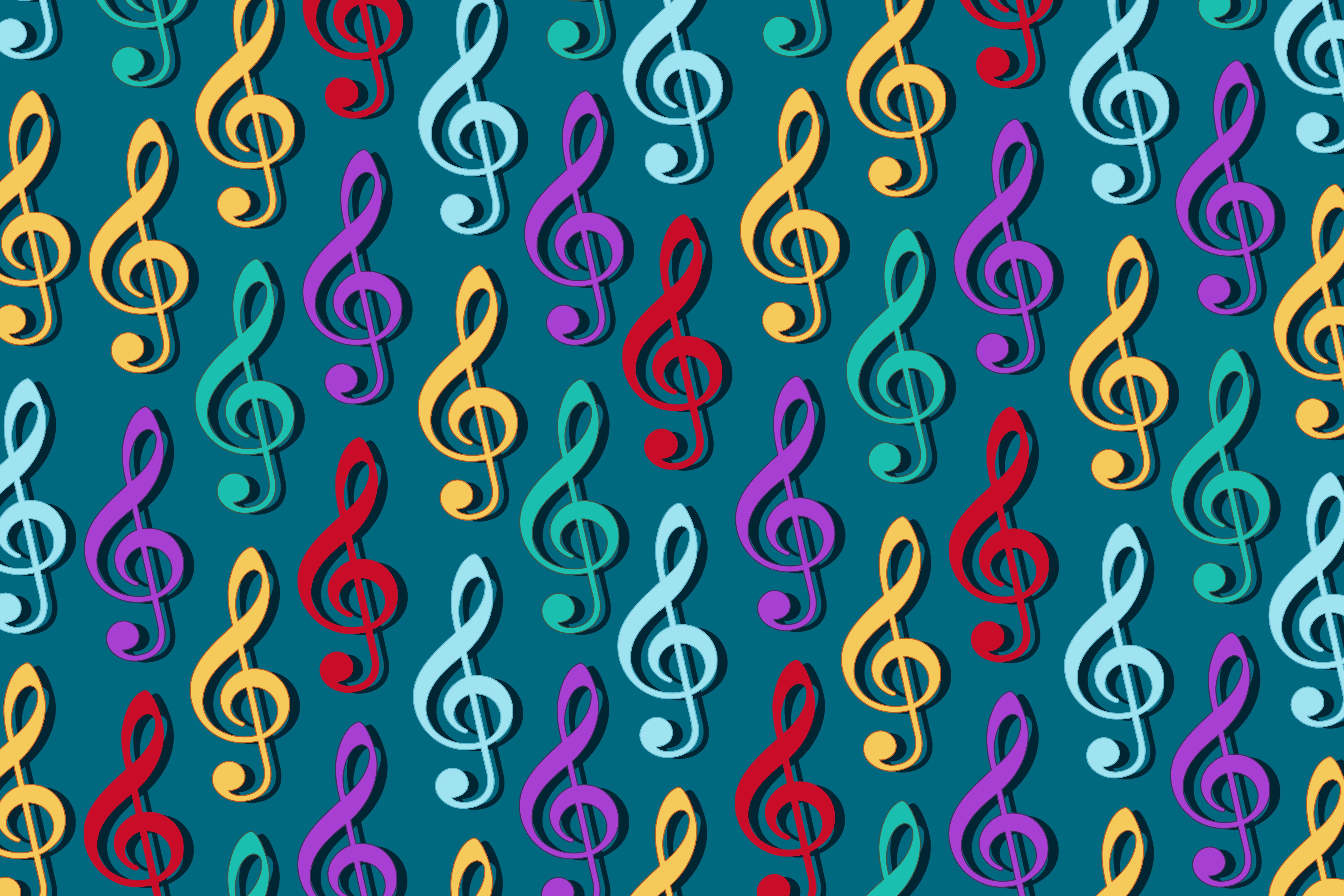Colorful Treble Clefs Pattern HD Wallpaper
